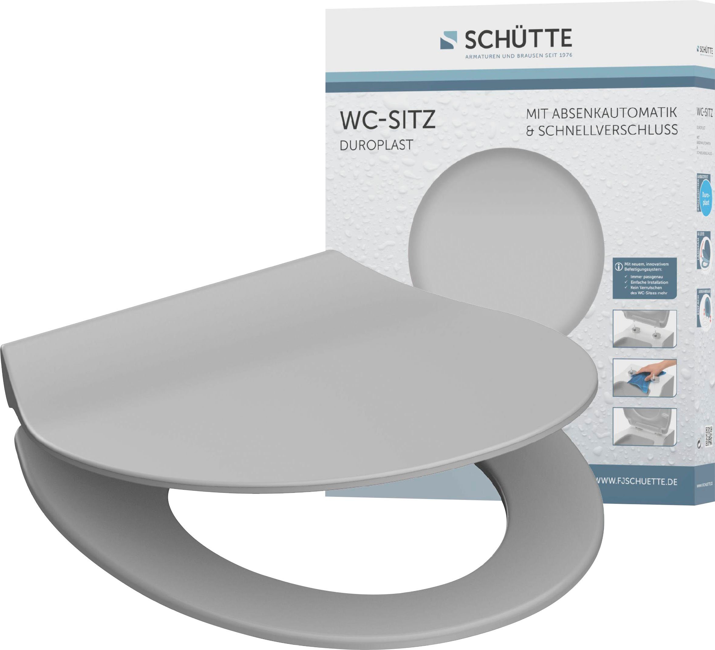 Schütte Toiletzitting SLIM Duroplast, softclosemechanisme, snelsluiting, bijzonder plat model wc-brillen grijs