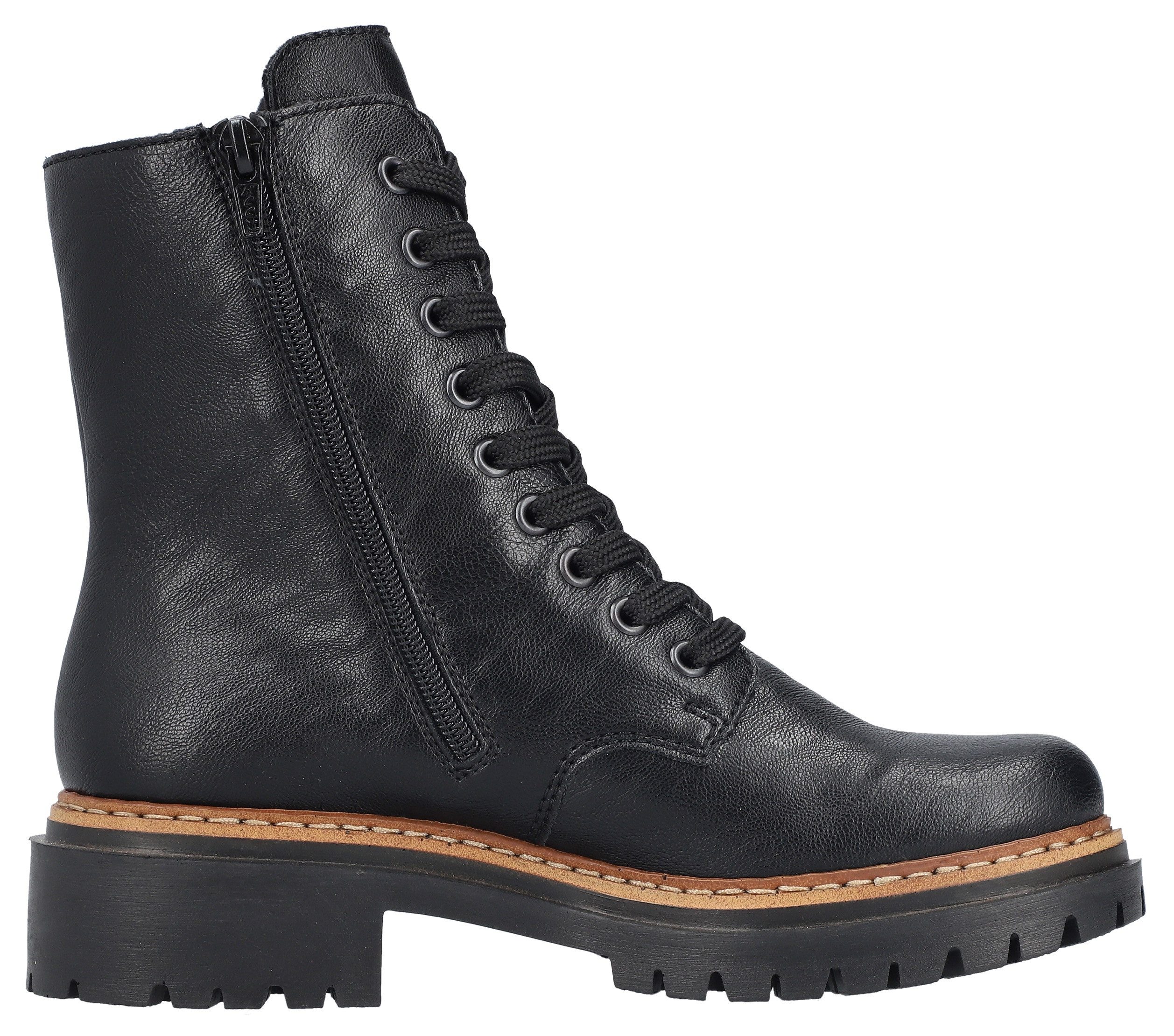 Rieker Veterlaarsjes , veterschoenen, blokhak, binnenrits en klinknagelversiering