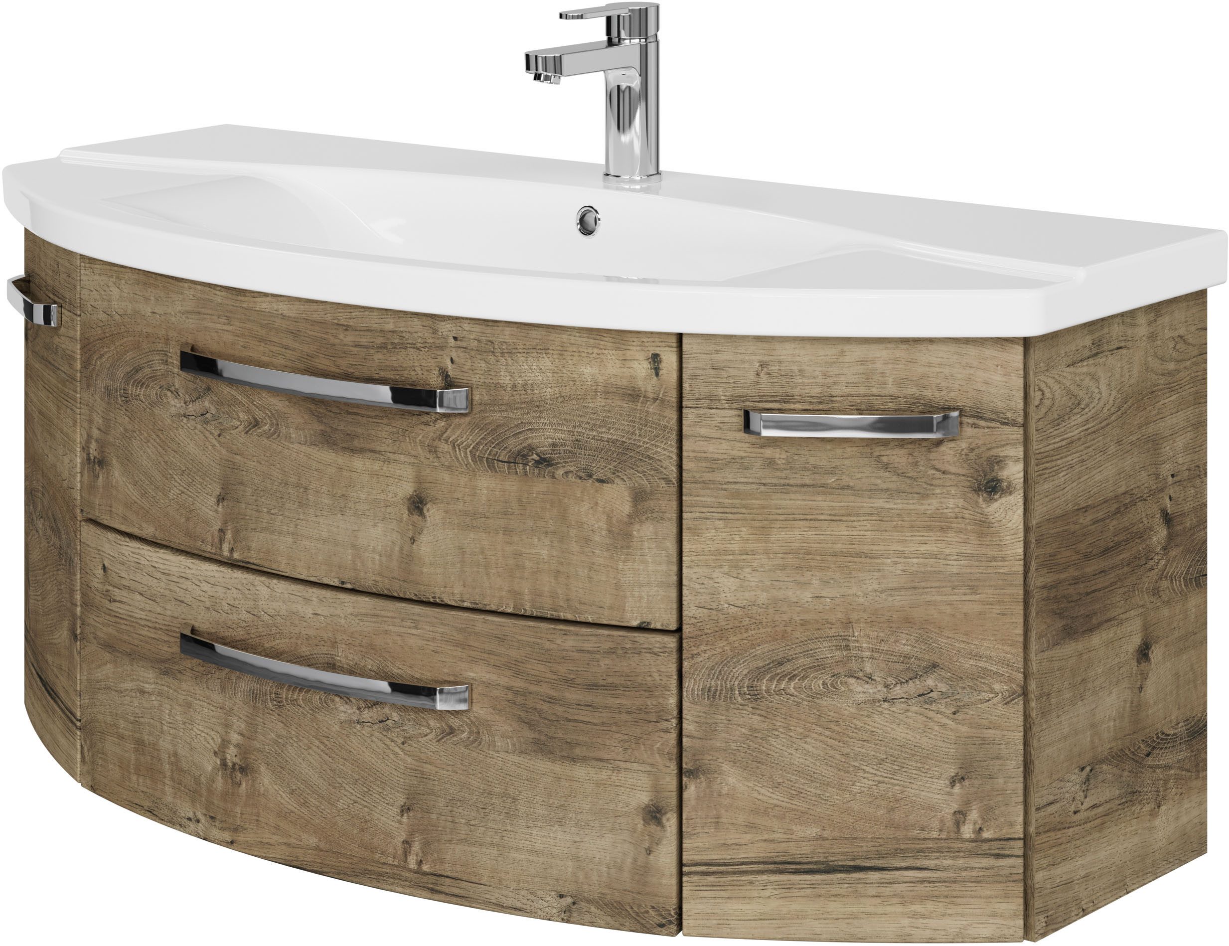 Saphir Wastafelonderkast Serie 4010 keramische wastafel met onderkast, 120,5 cm breed Waskamer met 2 deuren, 2 lades, badkamermeubelset met wastafel
