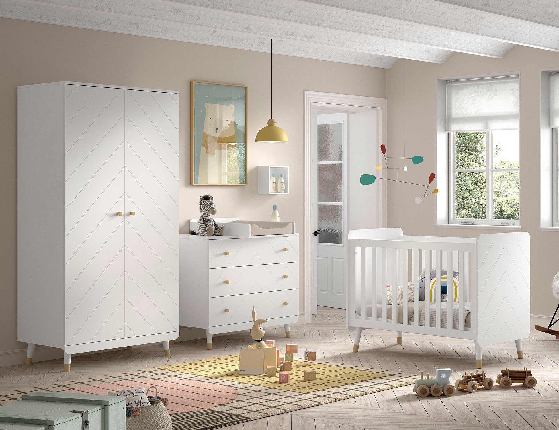 Vipack Babymeubelset 4-delig biedt alles voor uw kinderkamer, afwerking satin wit gelakt ledikanten + commodesets wit