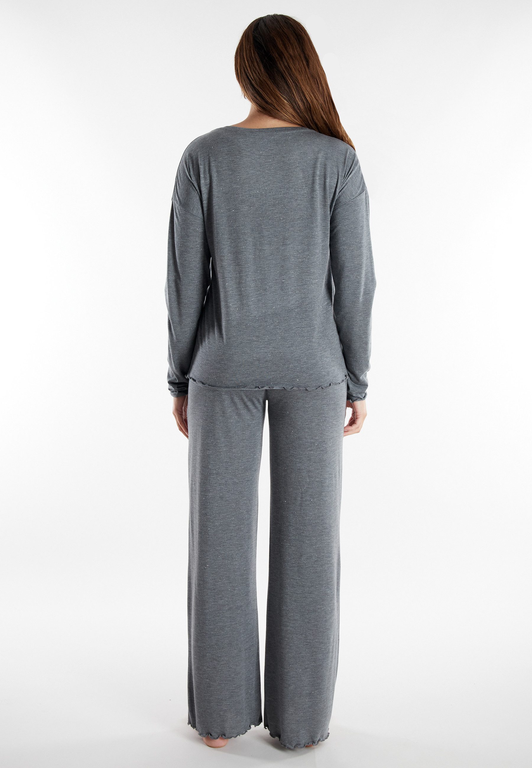 Tom Tailor Pyjama Xanthi met lange mouwen, licht gemêleerd, ronde hals (2-delig)