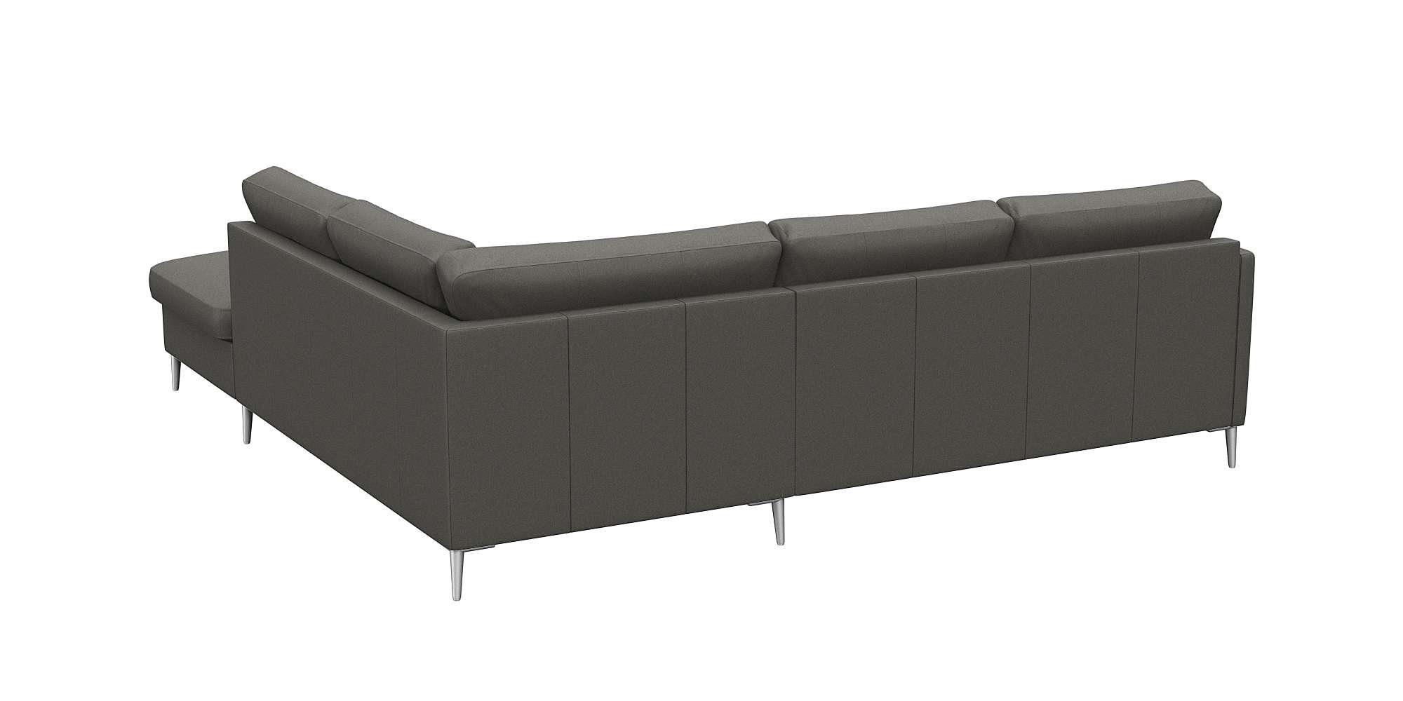 FLEXLUX Hoekbank Fiore, L-vorm brede armleuningen, aluminiumkleurige poten, bxd 241x225 cm, koudschuim in de zitting