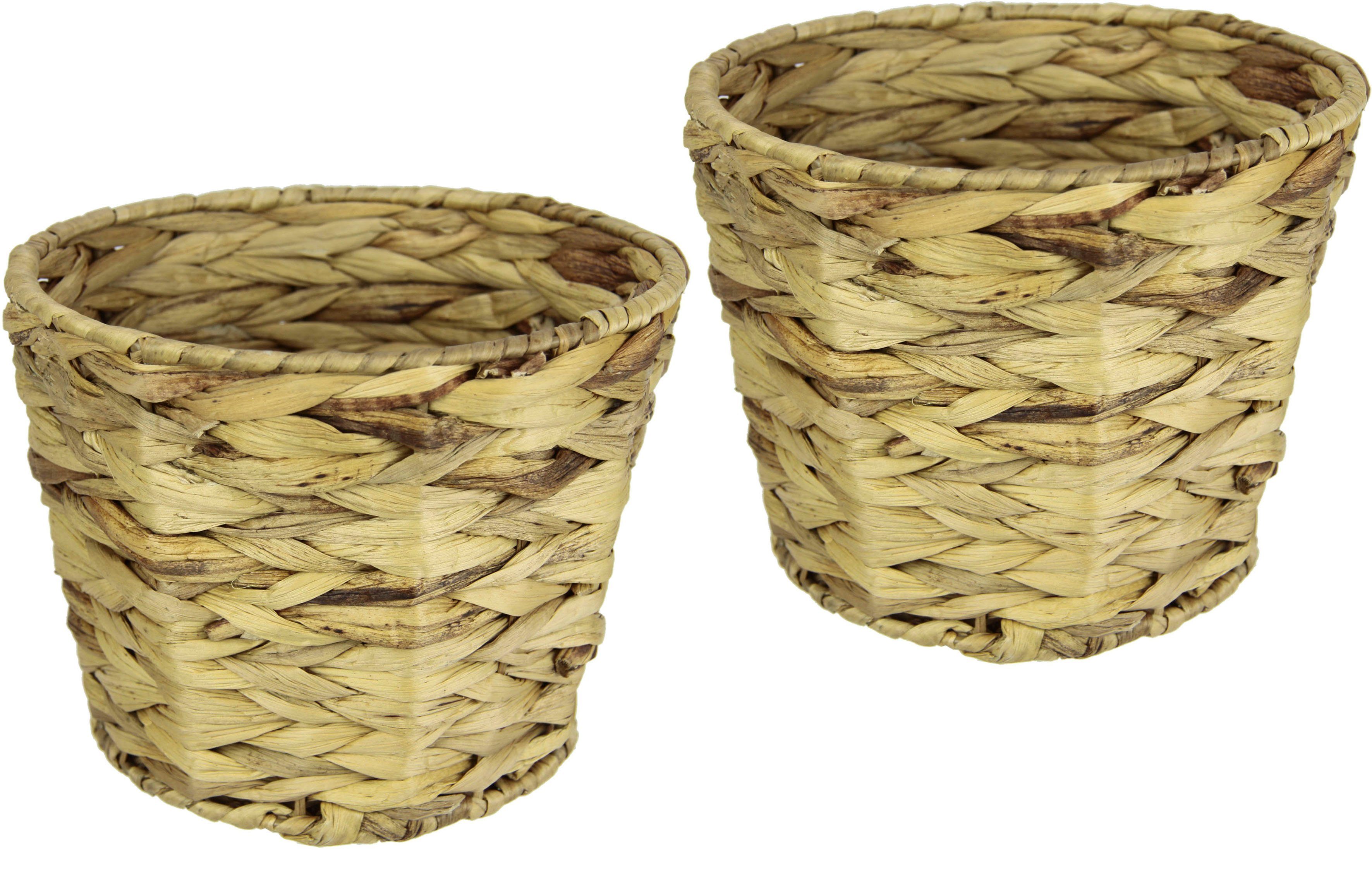 I.GE.A. Plantenbak Pot van waterhyacint 2-delig set waterhyacint vaas bloempot gevlochten bloempot vaas mand vazen & bloempotten beige