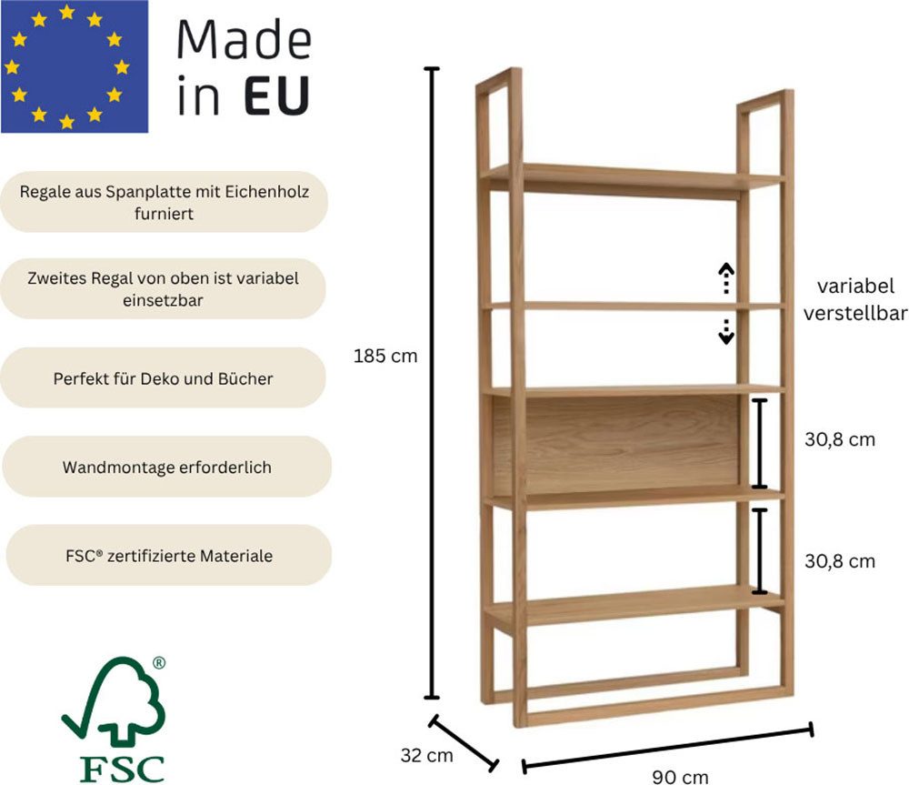 Woodman Boekenkast New Est in scandinavisch design, frame van massief eiken