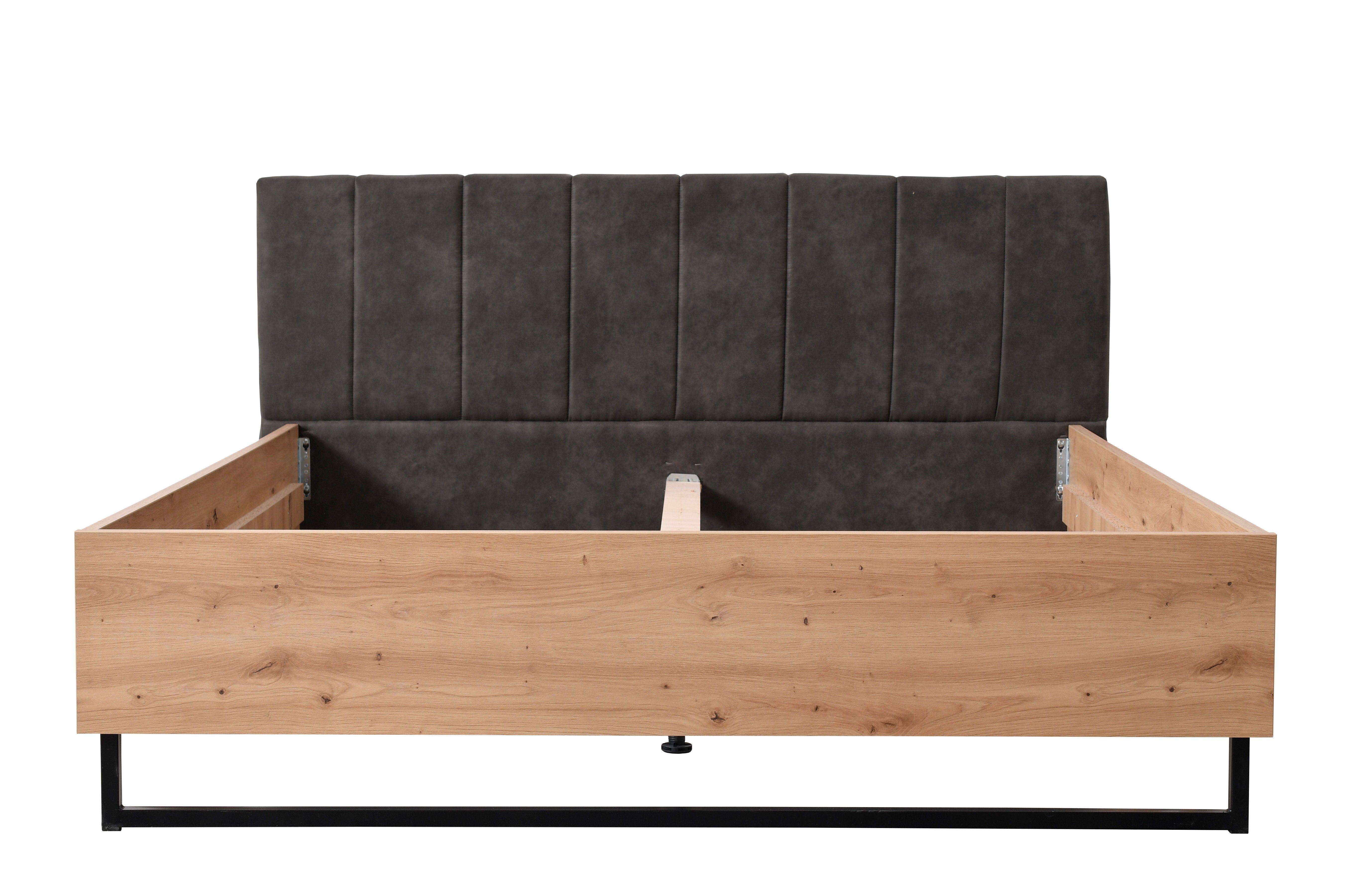 INOSIGN Bedframe Sardinië, FSC-gecertificeerd houtmateriaal met gepolsterde hoofdeinde, metalen voet in schaatsvorm, 160 of 180x200 cm