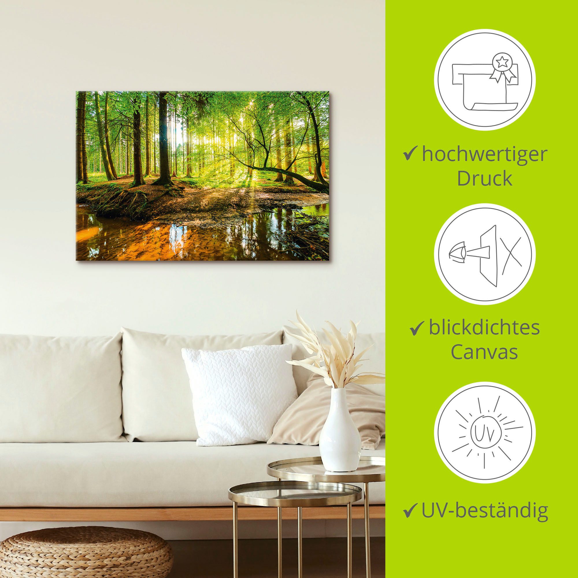 Artland Artprint Bos met beek als artprint van aluminium, artprint voor buiten, artprint op linnen, poster, muursticker