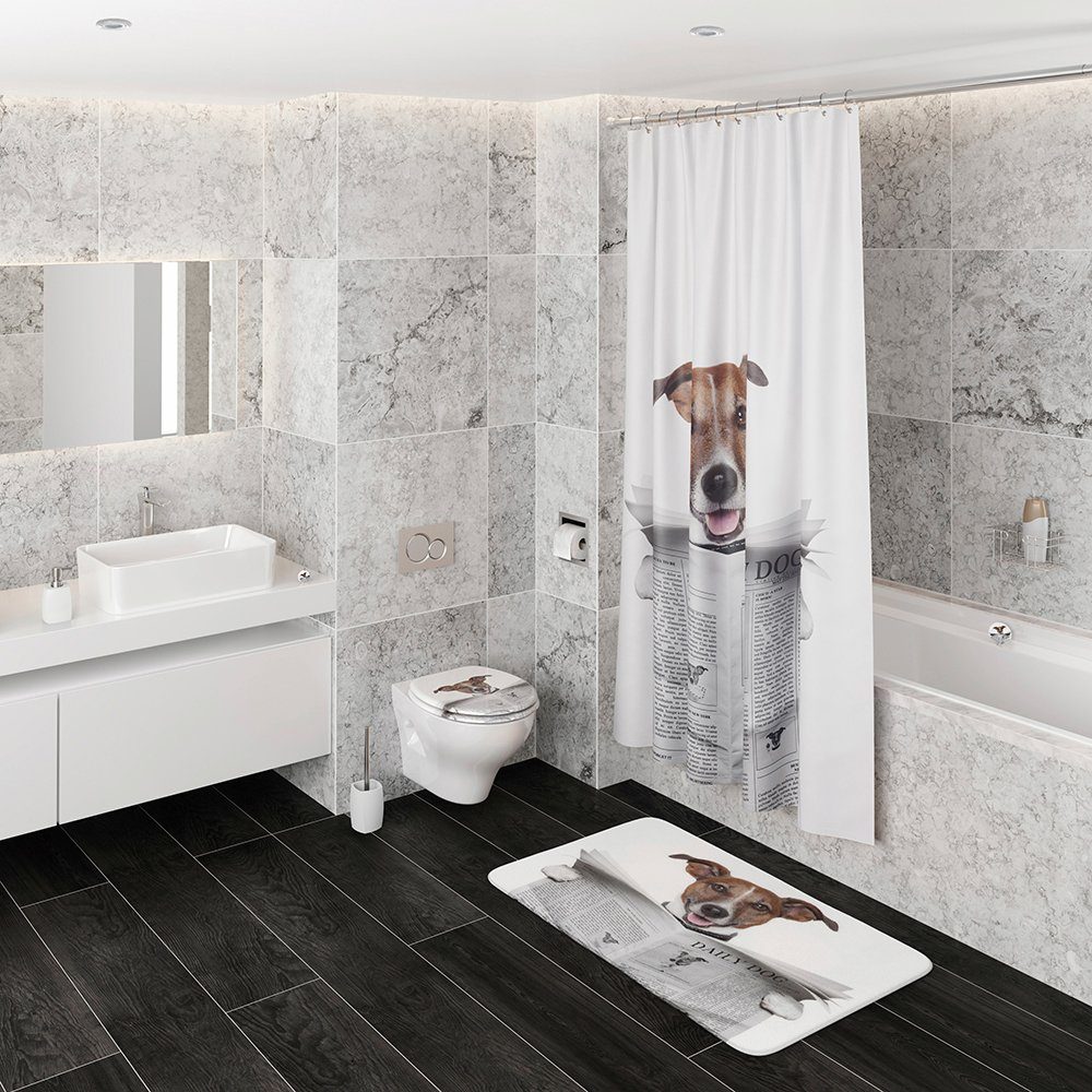 Sanilo Set badkameraccessoires Newspaper bestaand uit toiletzitting, badmat en wastafelplug (complete set, 3-delig)