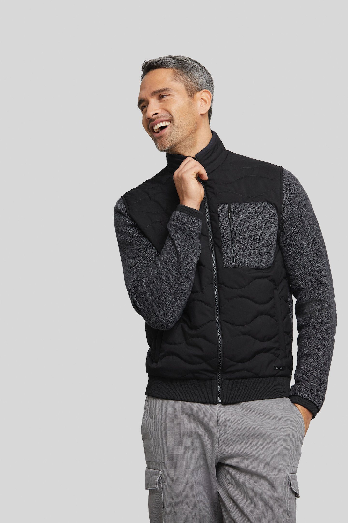 Bugatti Sweatvest met borstzak heren sweatvesten maat XL grijs