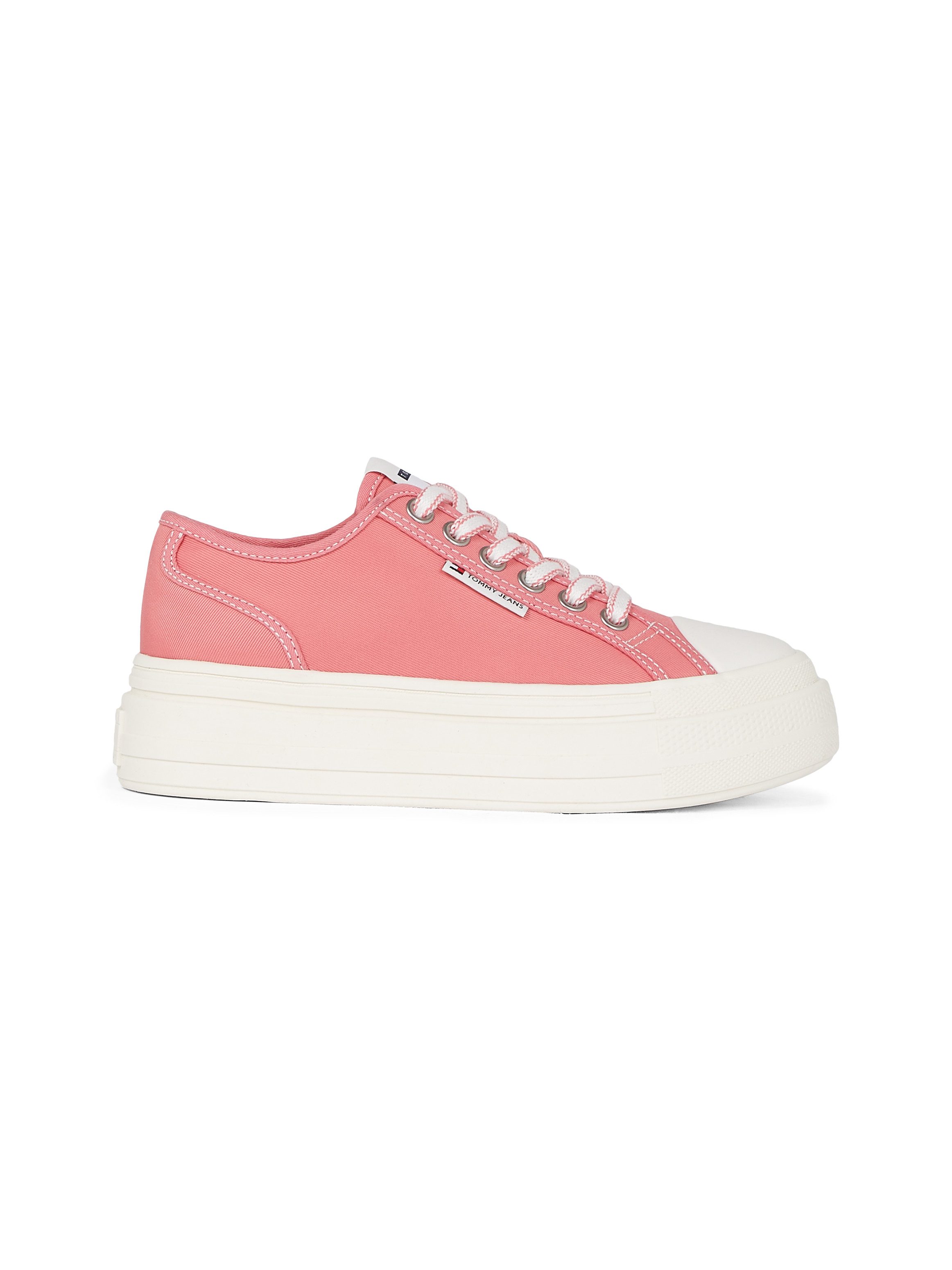 TOMMY JEANS Plateausneakers TJW FOXING FLATFORM SNEAKER LOW vrijetijdsschoen, lage schoen, veterschoen met trendy contraststiksels
