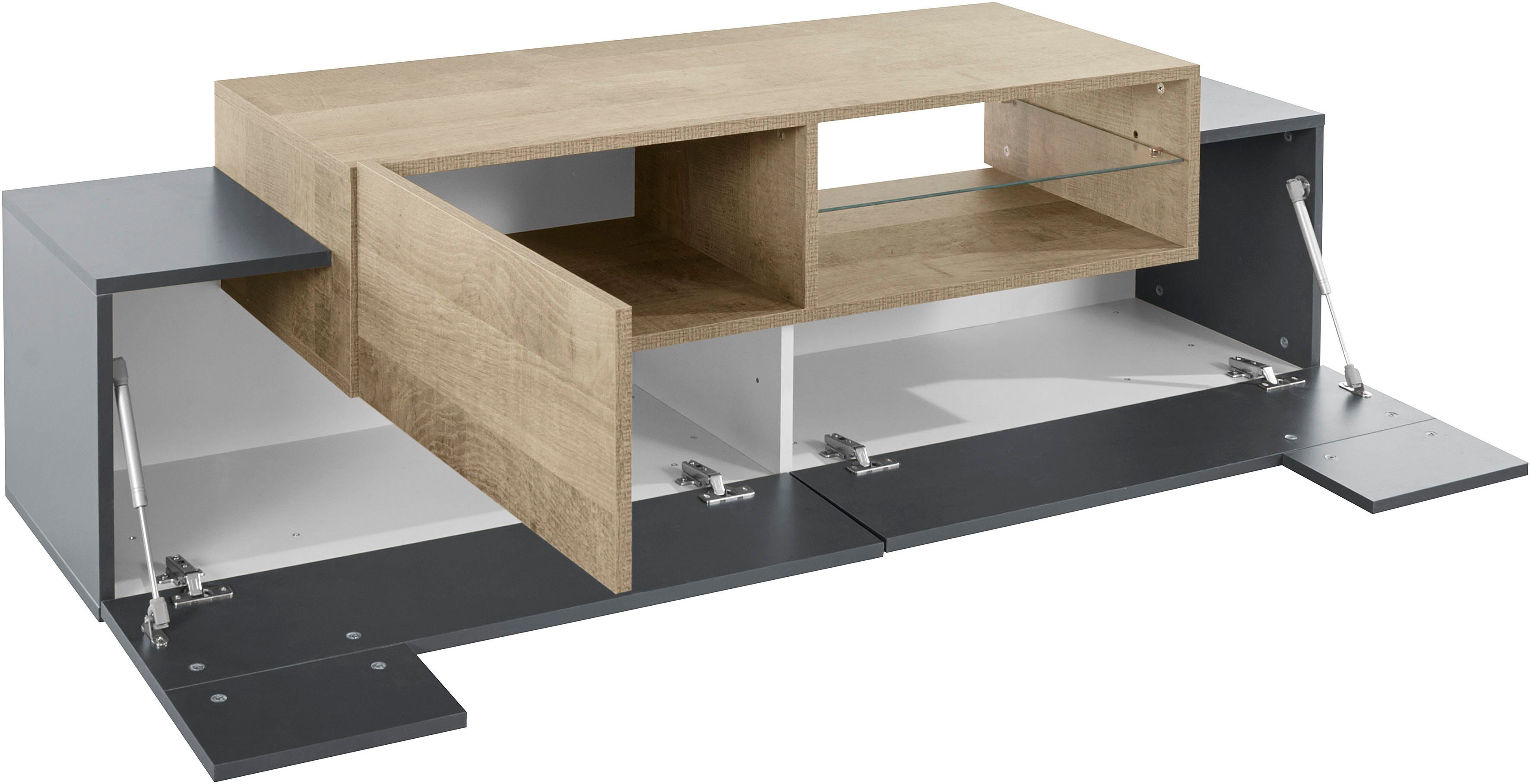 INOSIGN Tv-meubel Coro, lowboard, TV-commode, TV-meubelen, TV-bank met 2 kleppen, 1 deur, 1 glazen plank, breedte 160