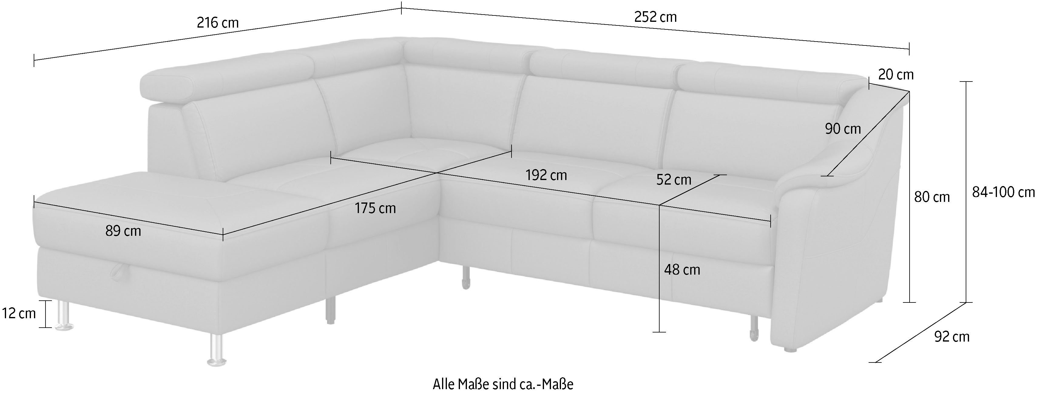sit&more Hoekbank Freetown L-vorm met verstelbare hoofdsteun en comfortabele binnenvering