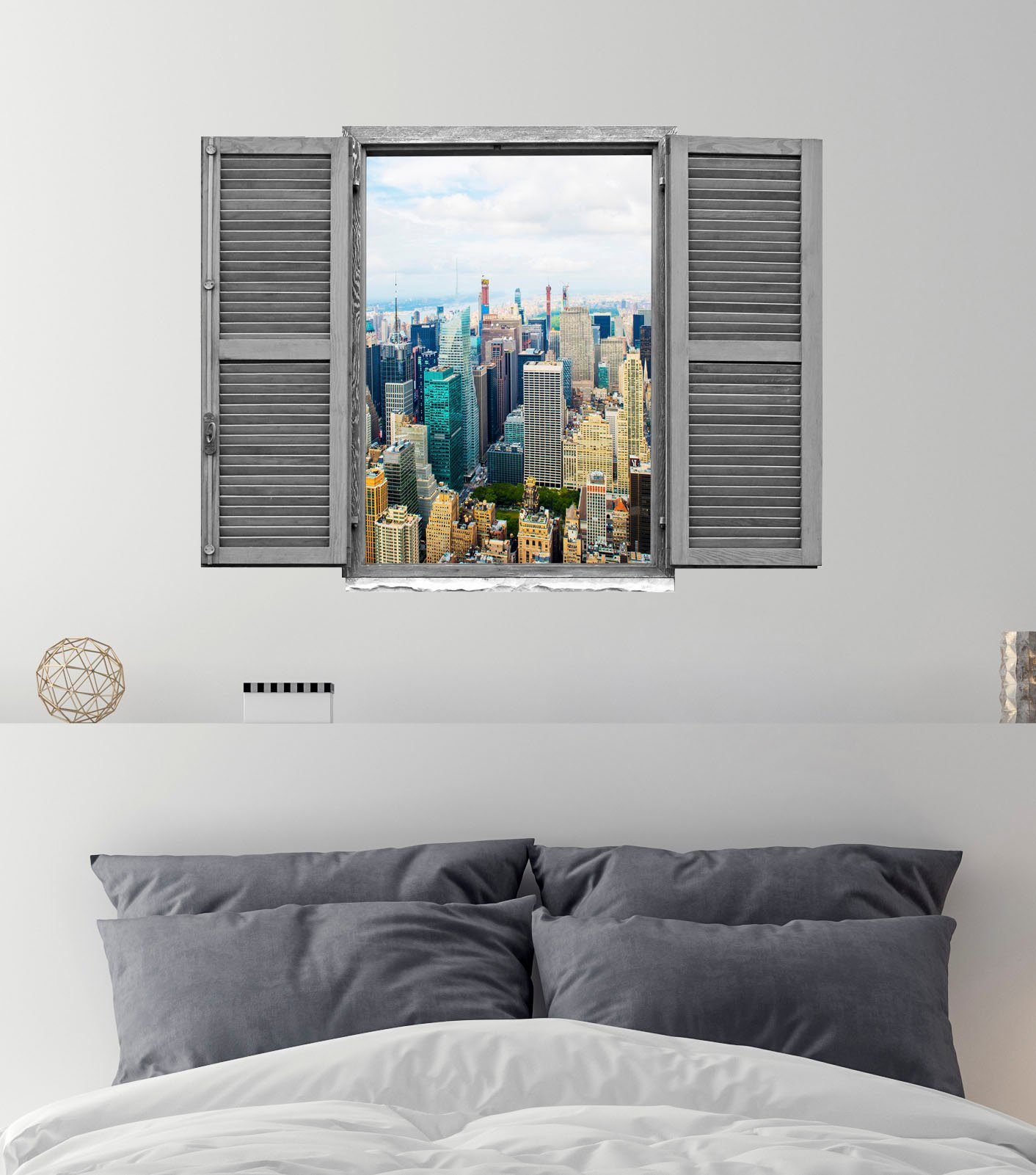 queence Wandfolie Grote stad Muursticker, muurdecoratie, zelfklevend, 3D, raam (1 stuk)