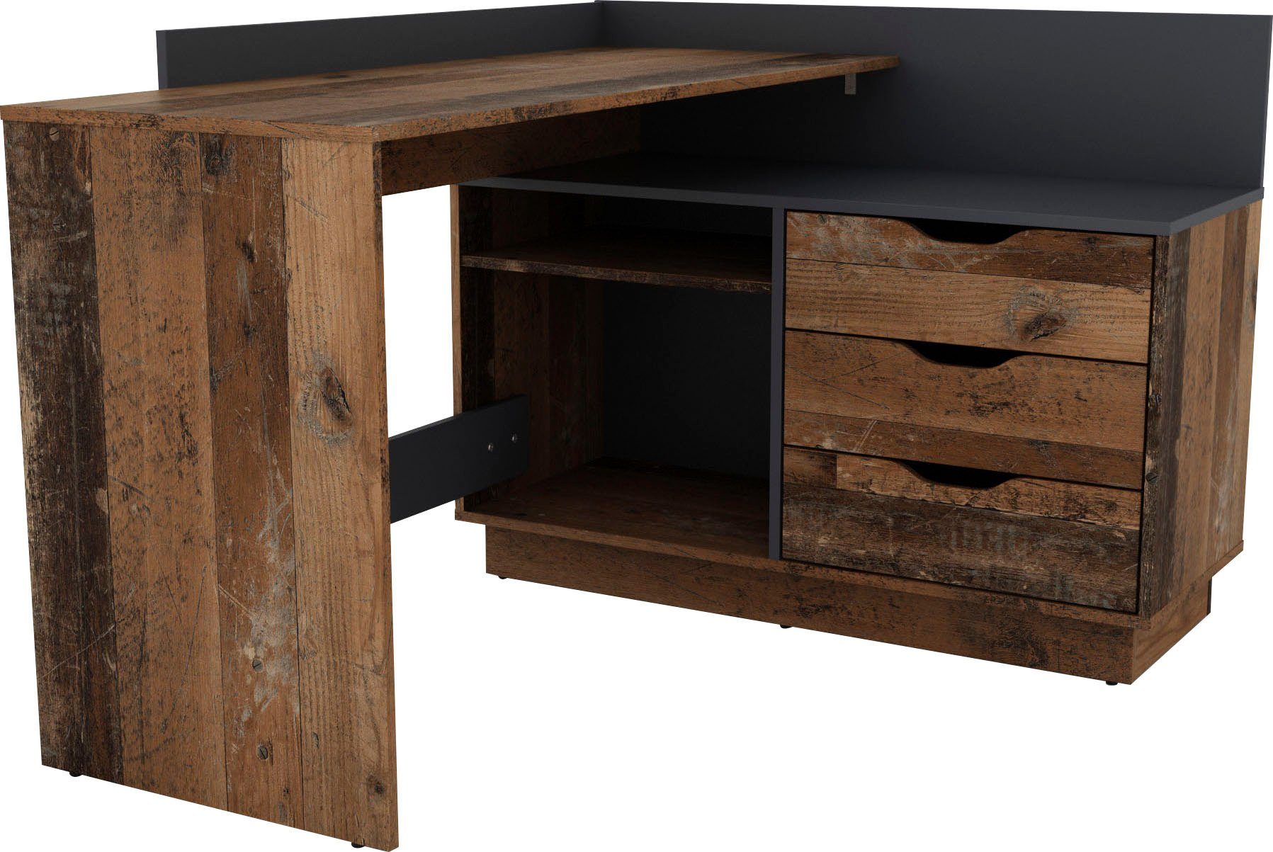 byLIVING Hoekbureau Bern met veel opbergruimte, breedte 129 cm, rechts of links monteerbaar