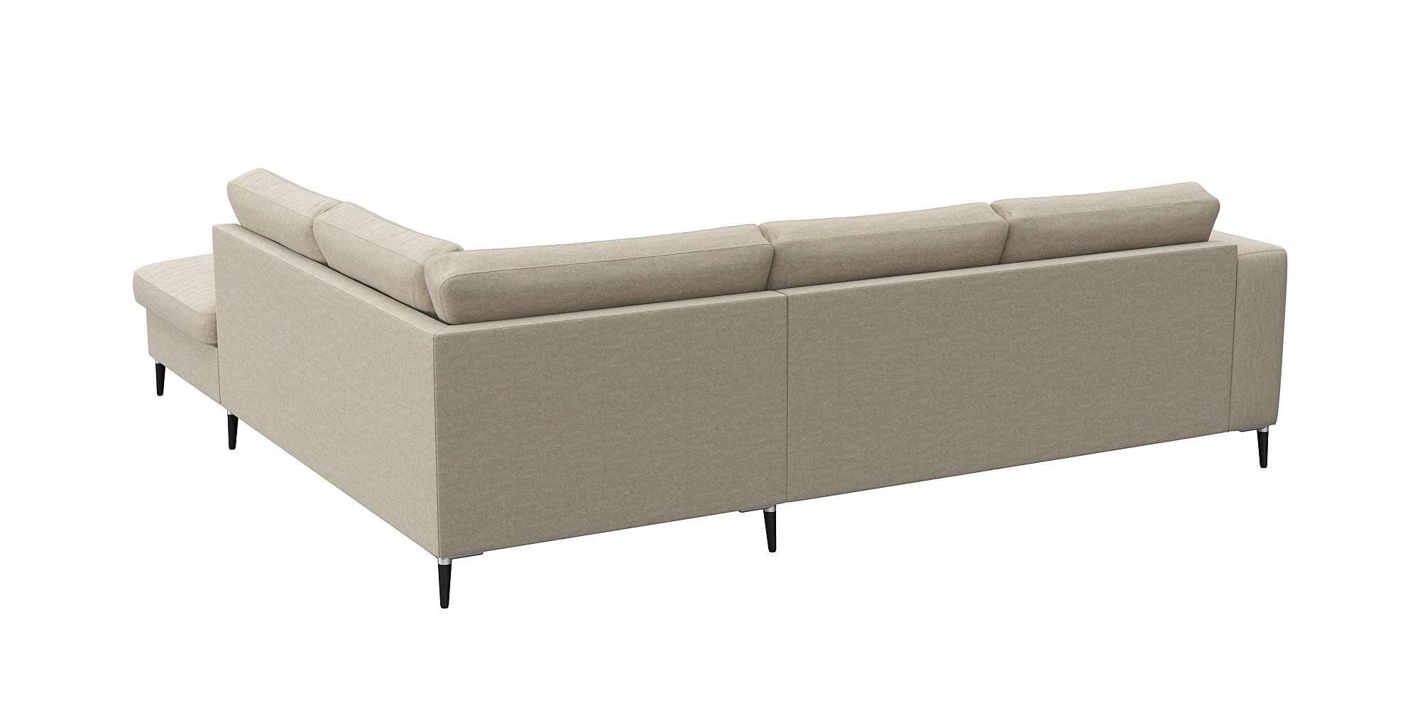 FLEXLUX Hoekbank Fiore, L-vorm brede armleuningen, aluminium/zwarte poten, bxd 241x225 cm, koudschuim in de zitting