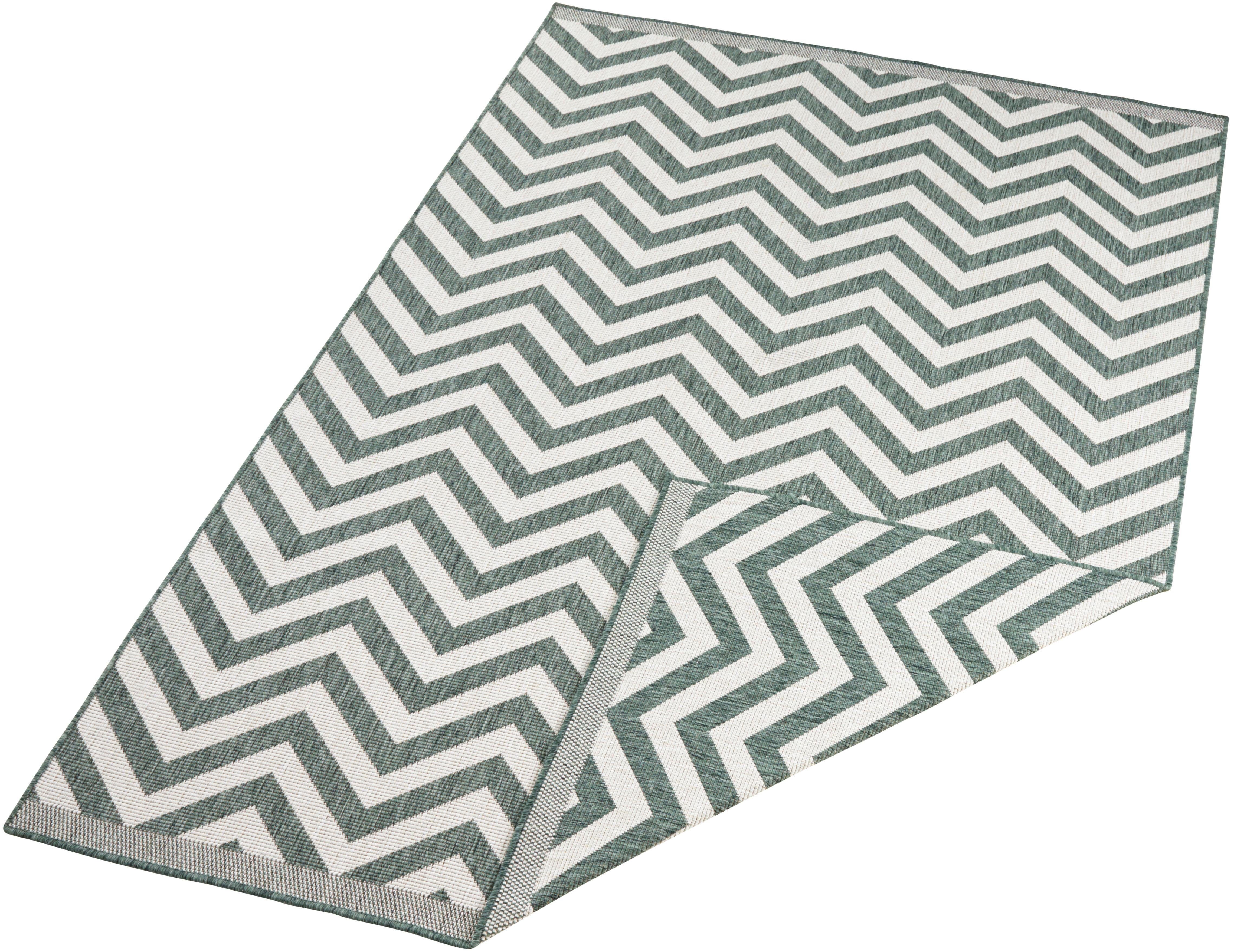 Binnen & buiten vloerkleed zigzag Palma - groen/crème 240x340 cm