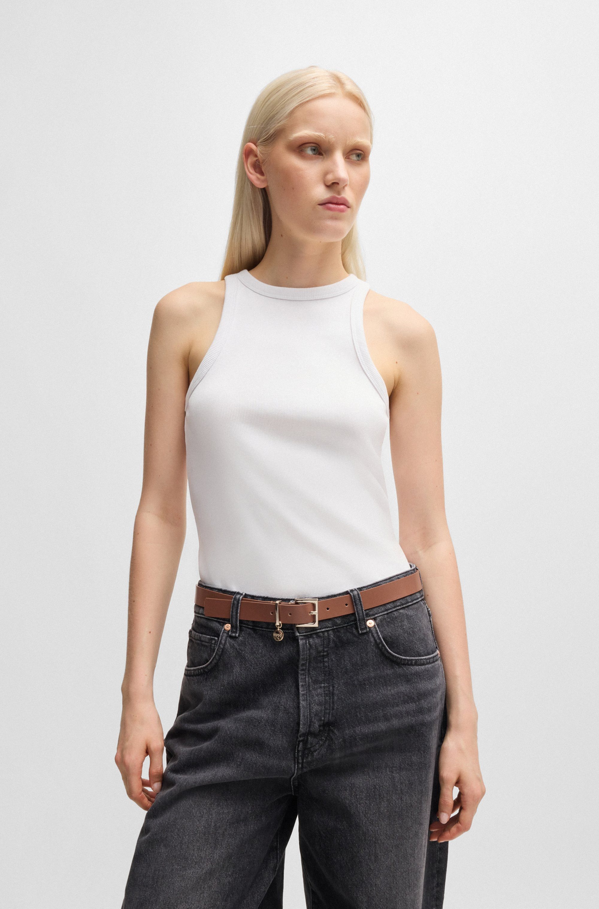 HUGO Leren riem Amelia-G_Sz25 Stijlvolle sluiting met logo hanger