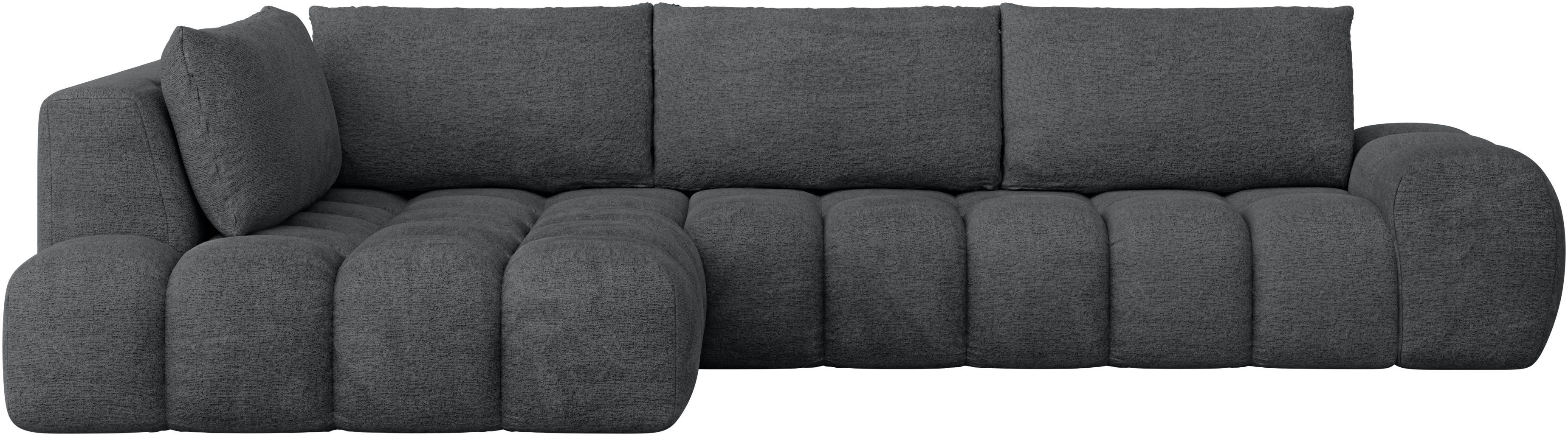 INOSIGN Hoekbank AZITA designsofa, elegant en comfortabel L-vorm, bubbel-look losse rugkussens, droomachtige stiksels, afmetingen b/d/h: 352/210/72 cm