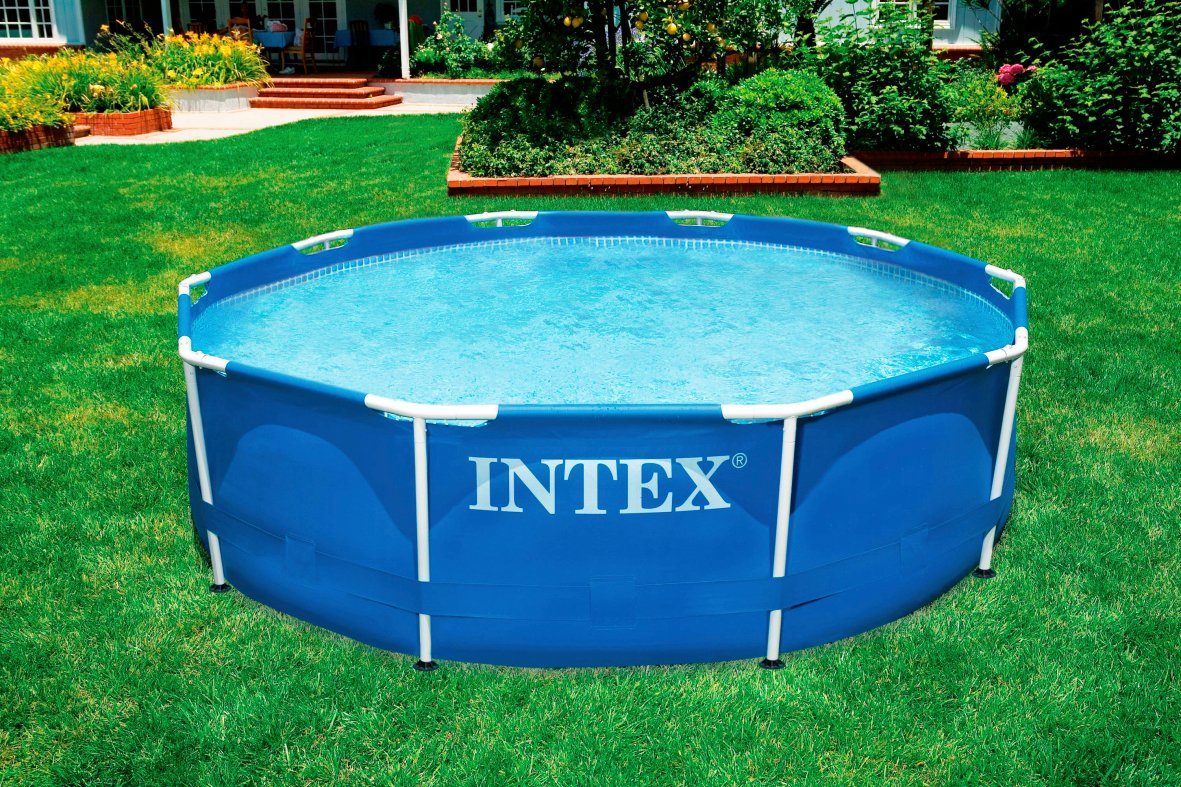 Intex Opzetzwembad Metal Frame ØxH: 366x76 cm grote zwembaden maat 366 cm x 76 cm blauw