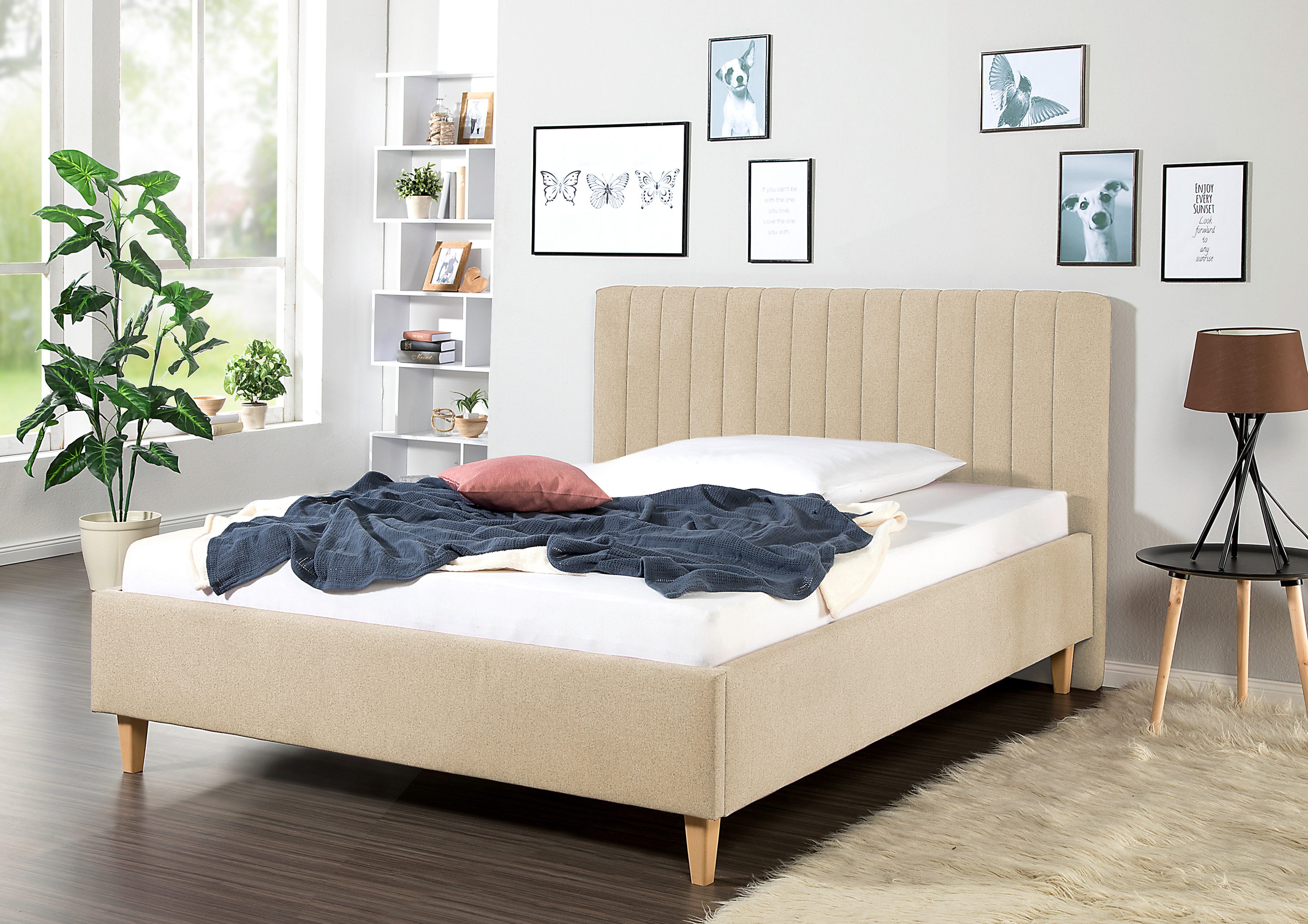Maintal Gestoffeerd bed Friant Zijkanten van het bed zelf te monteren, zonder bedkist bedden beige