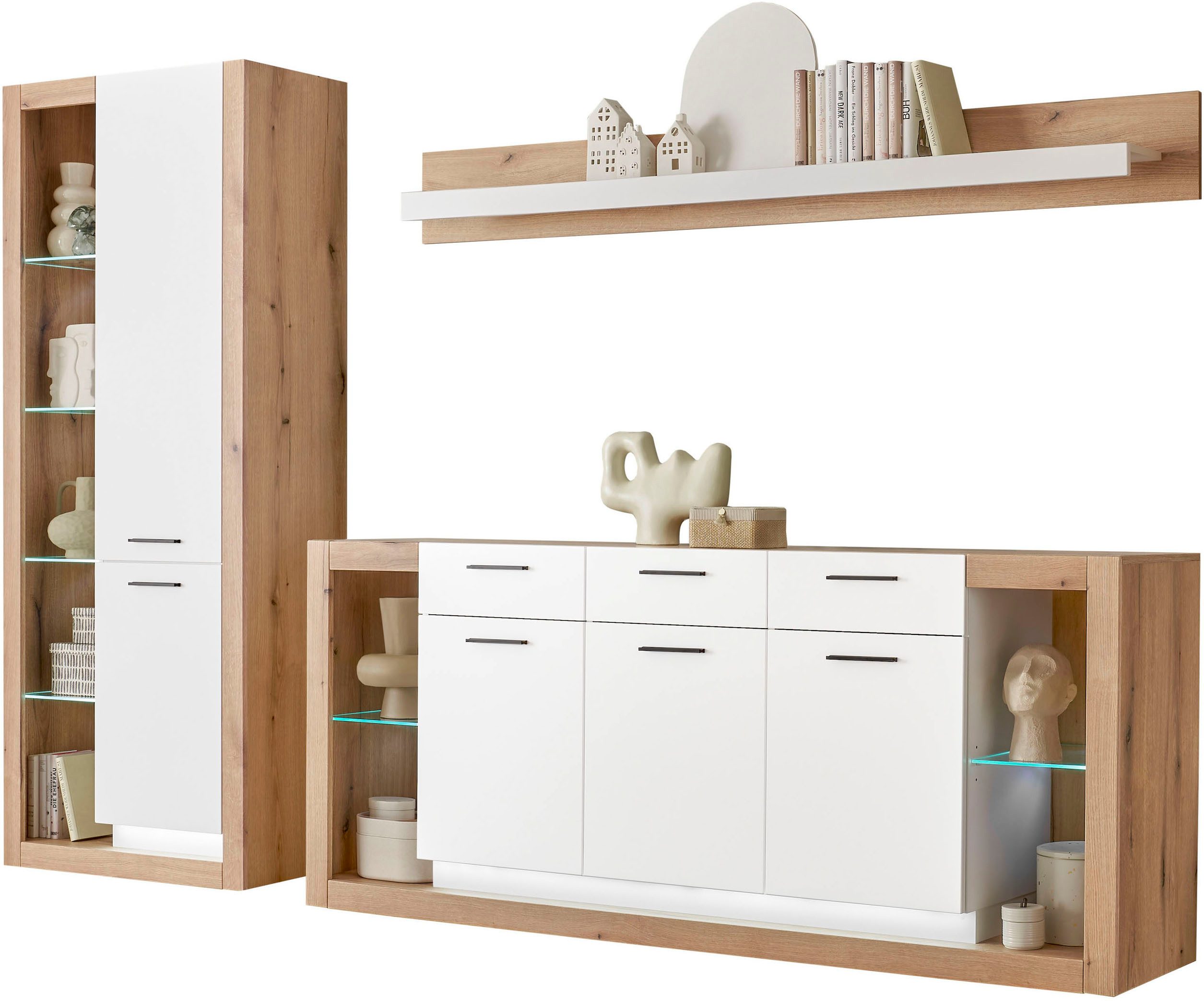 INOSIGN Wandmeubel Brixen, moderne opbouwwand, woonkamer set, eik Evoke decor met wit (set, 3-delig)