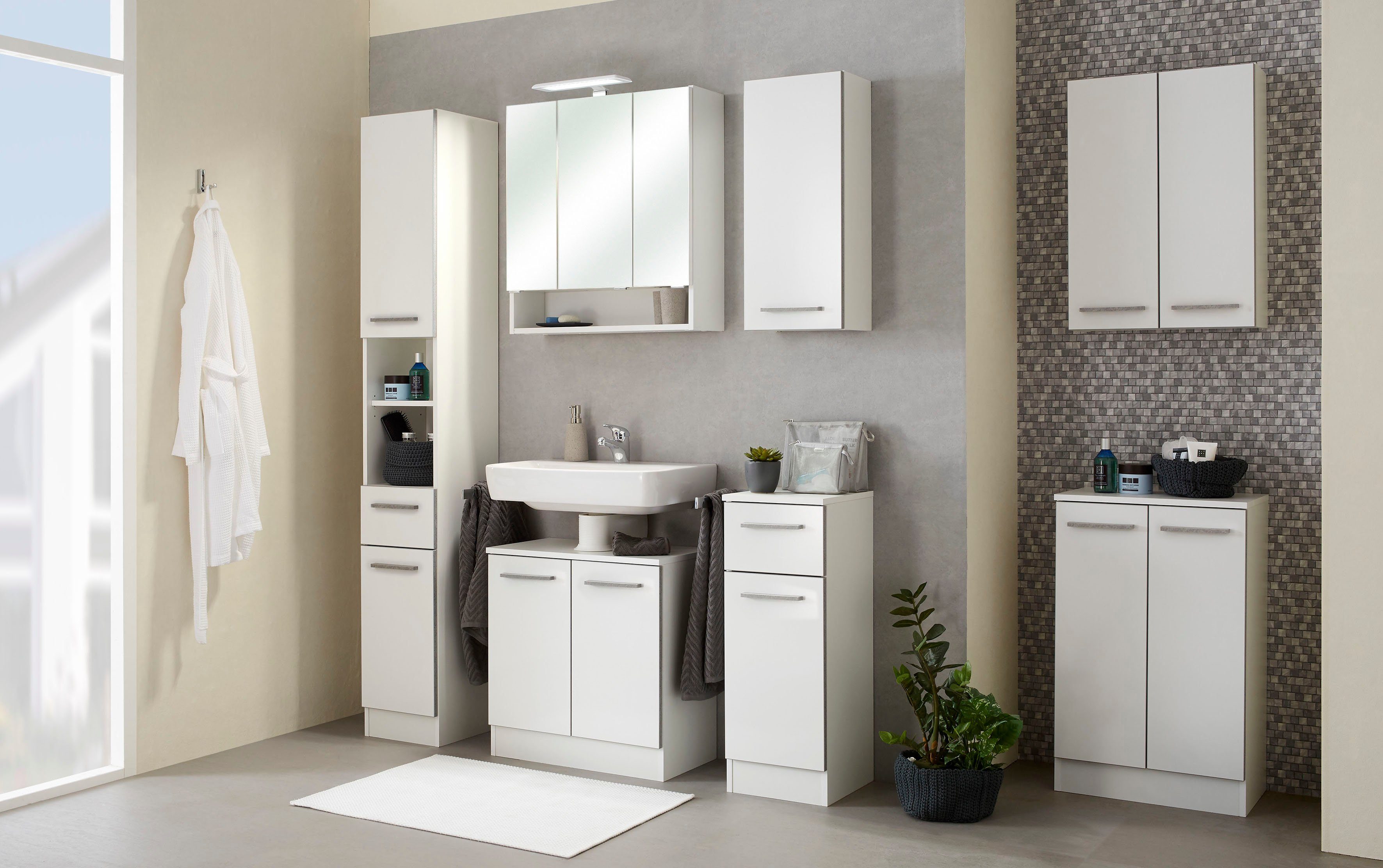 Saphir Onderkast Quickset 953 badkamerkast met 1 deur en 1 lade, 30 cm breed Badkamer onderkast incl. deurdempers, handgrepen in betonlook