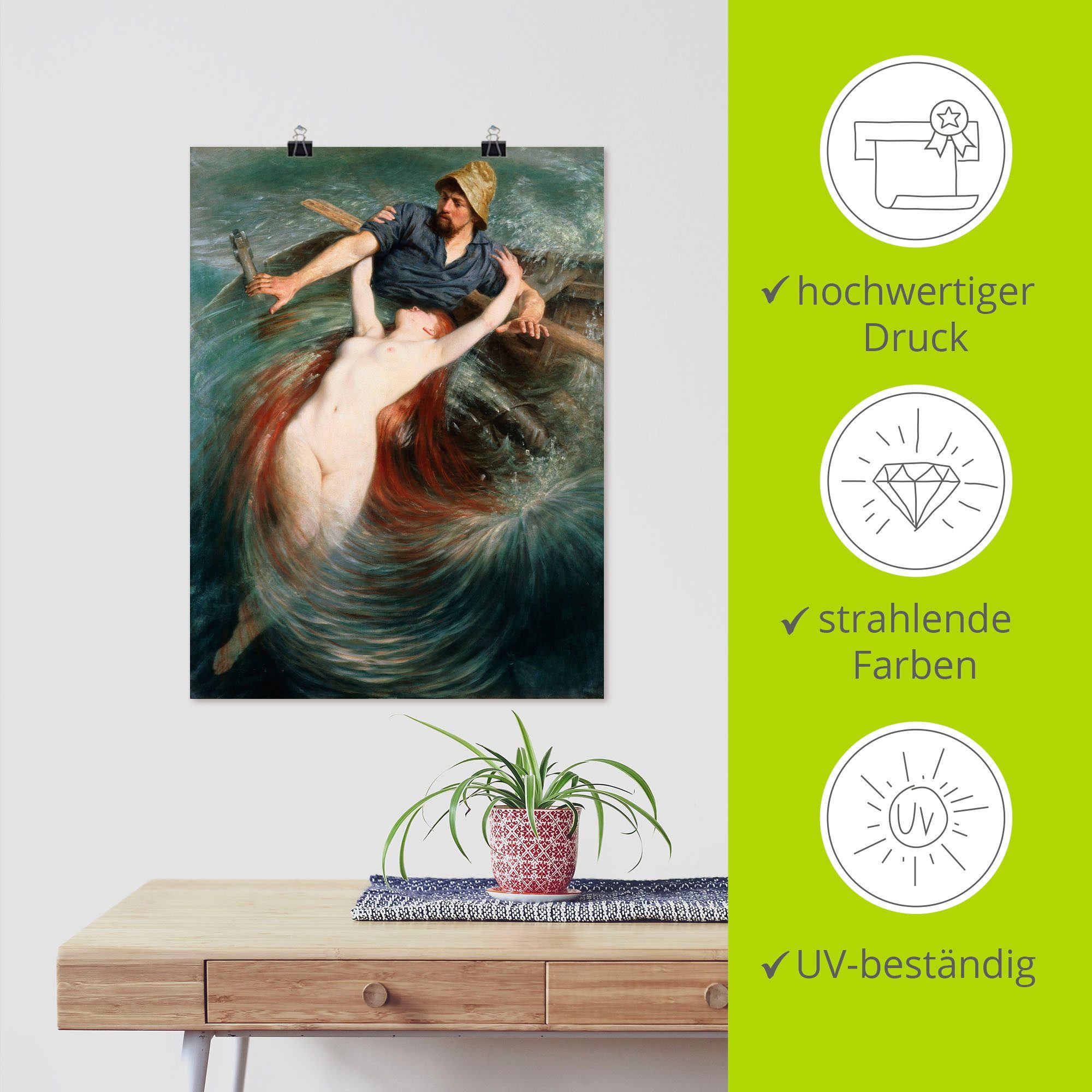 Artland Artprint Een visser in de greep van een sirene. als artprint op linnen, poster in verschillende formaten maten