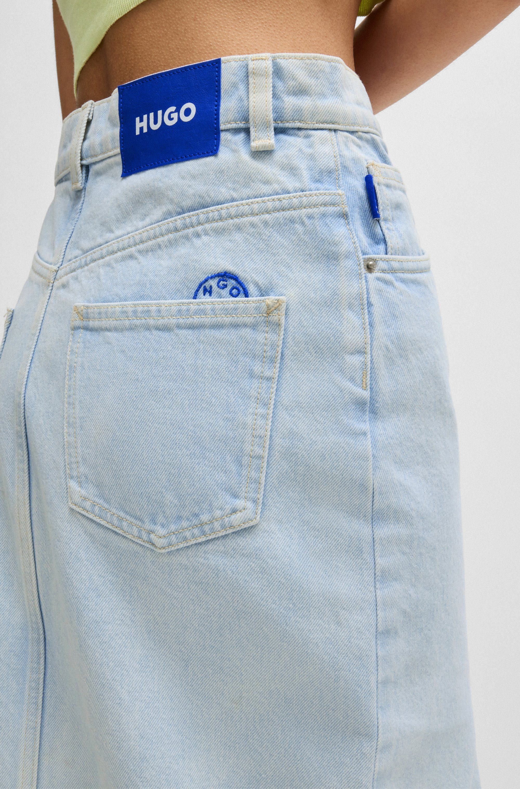 HUGO Blue Jeans rok Galita met franjes aan de zoom midi rok