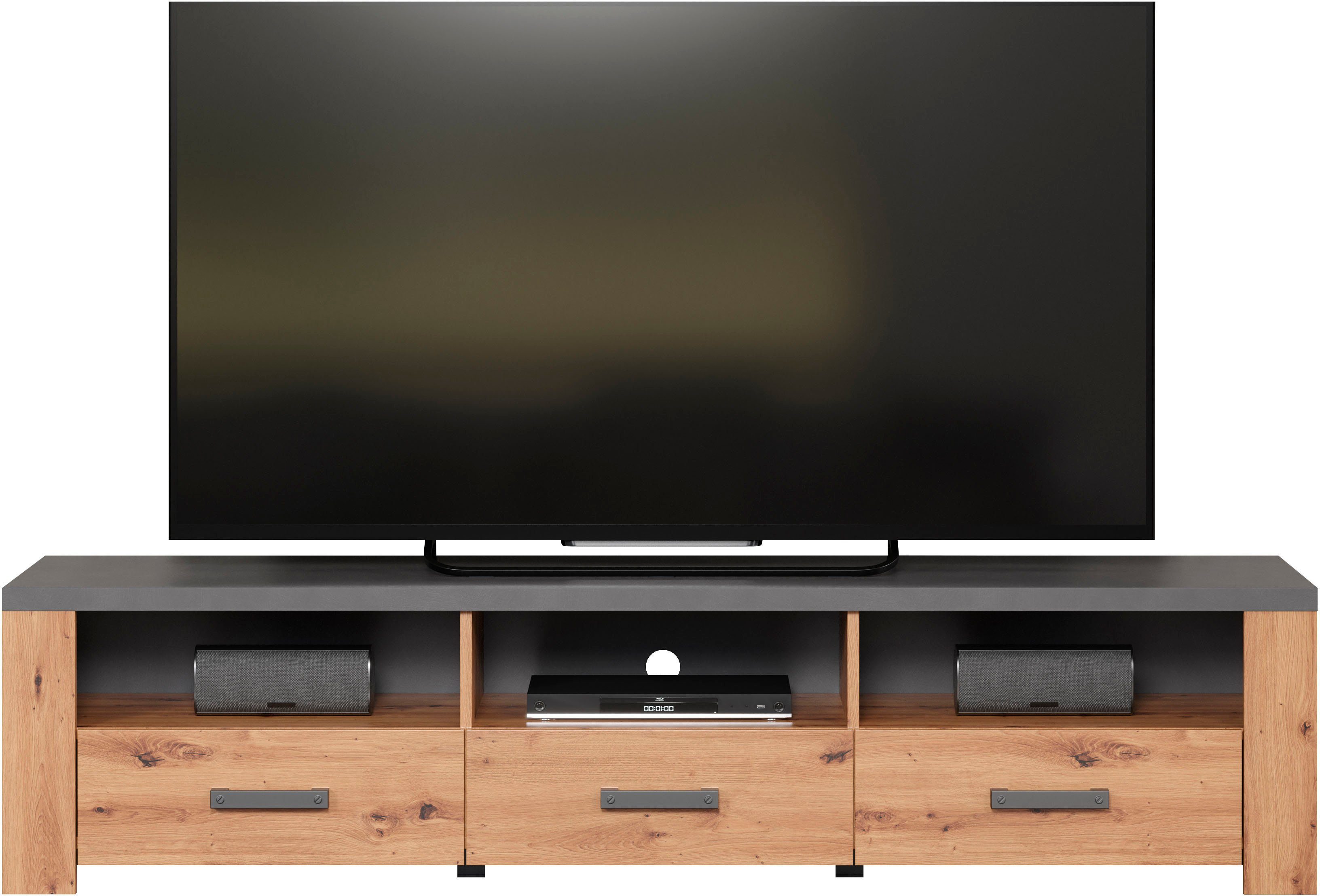 Home affaire Tv-meubel Ambres TV-tafel in matte echt houtlook, met 3 open vakken, breedte 180 cm (1 stuk)