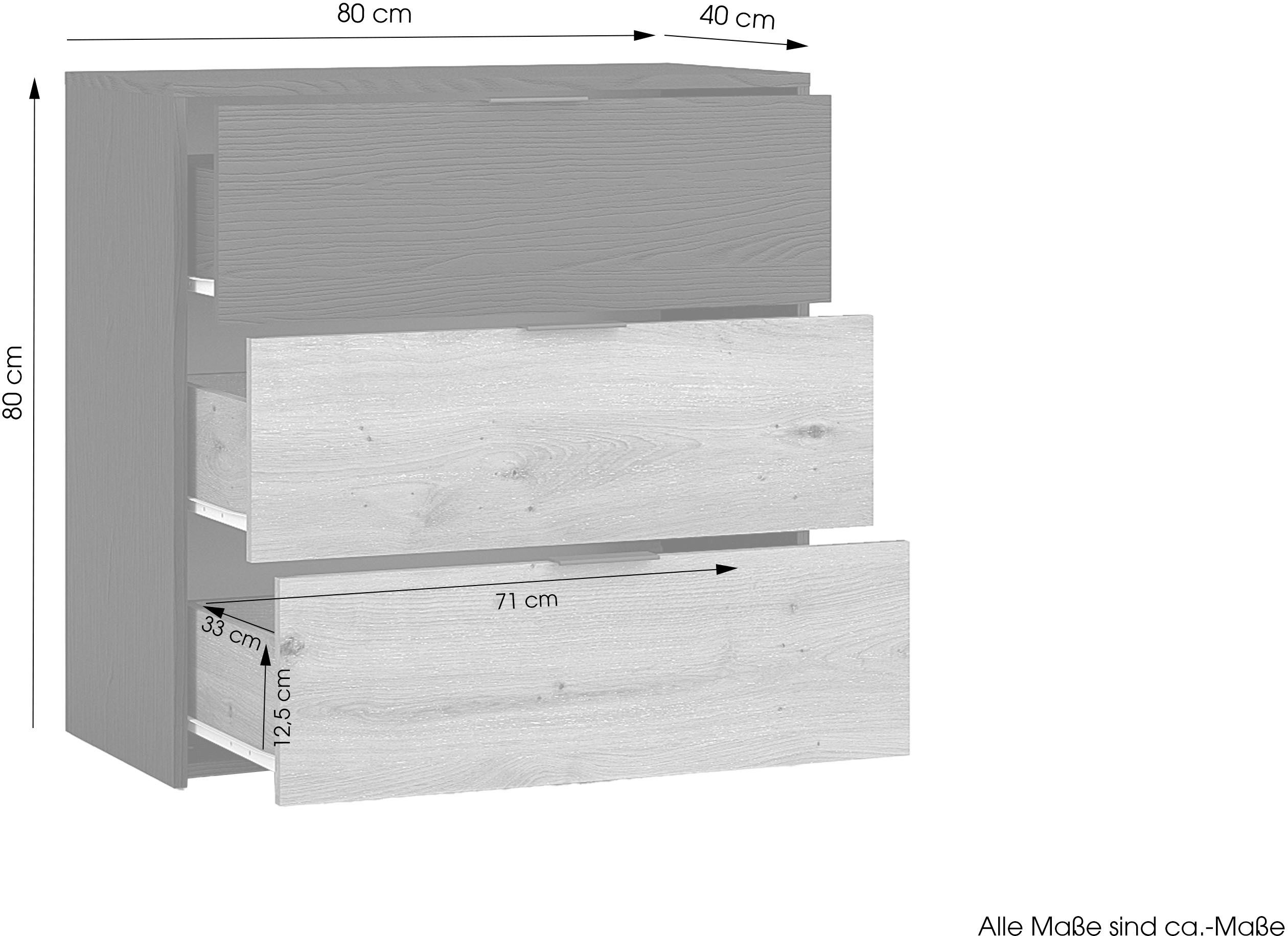 byLIVING Ladekast Rimini Melamine eiken zwart en artisan eiken, 3 lades, breedte 80 cm