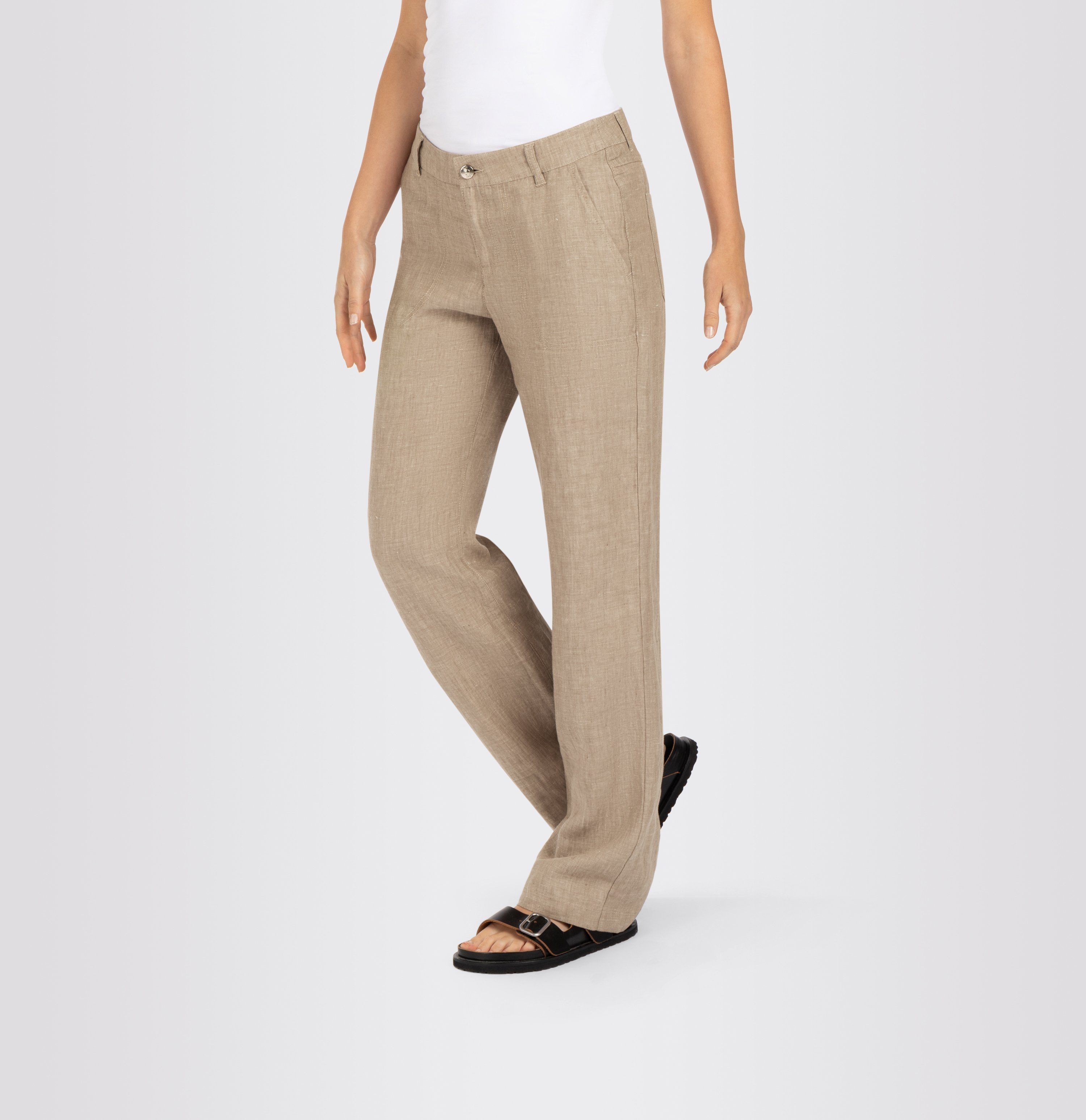 MAC Linnen broek Nora in verkorte lengte, temperatuurregulerend dames sweatbroeken maat 48 beige