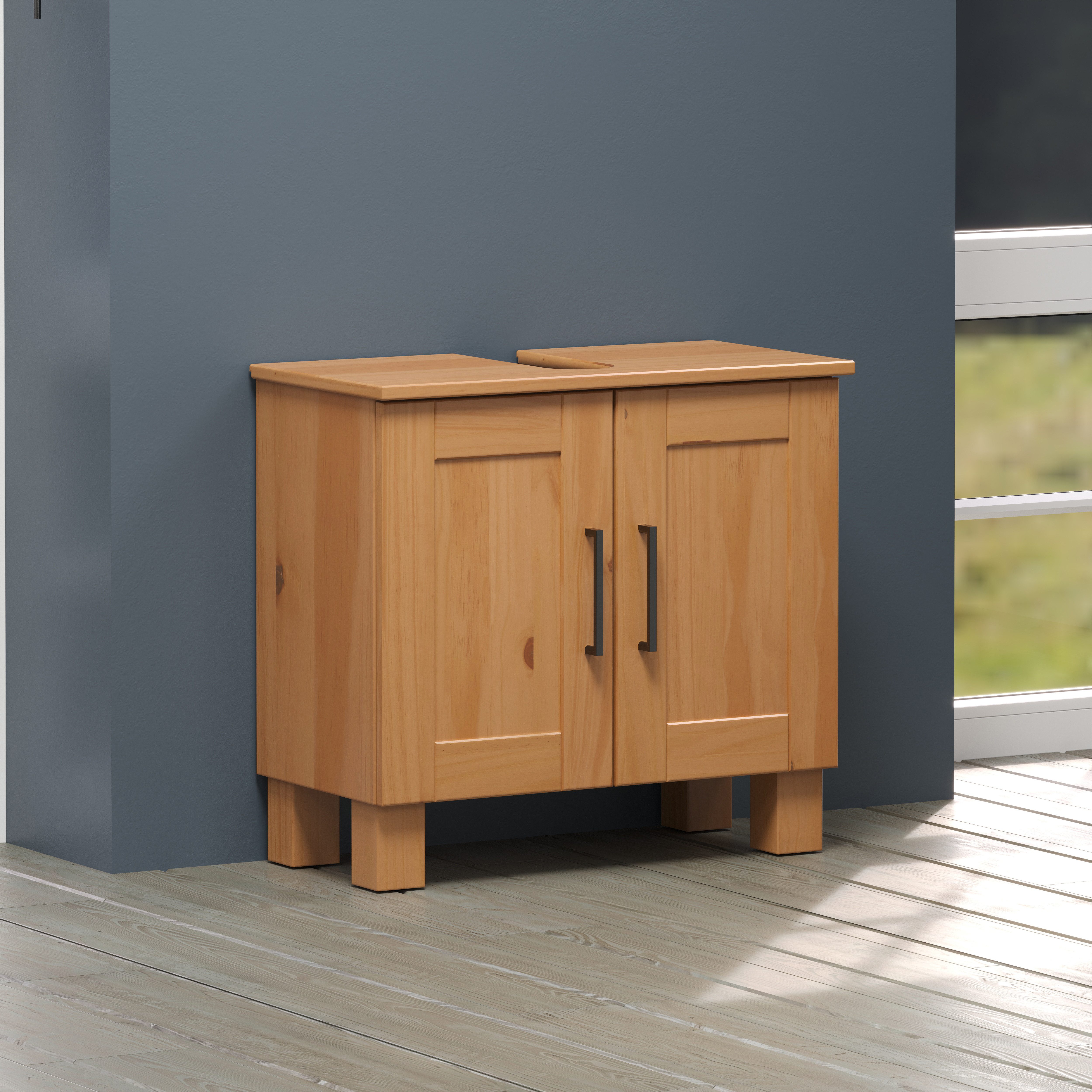 welltime Wastafelonderkast Ulea Wastafel van massief hout met handgrepen - afmetingen (B/D/H) 60/30/80 cm (1 stuk)