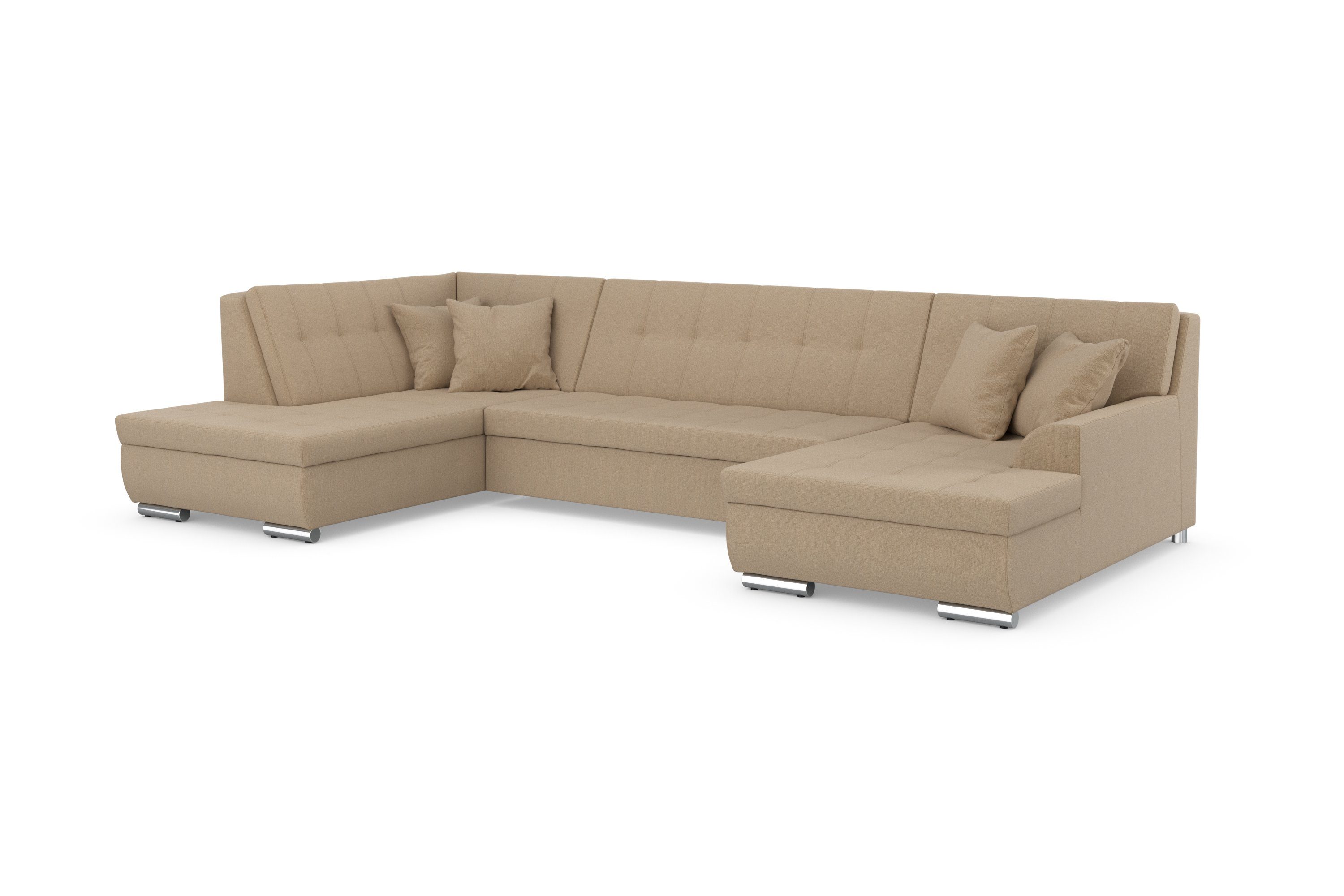 DOMO collection Zithoek Treviso inclusief sierkussen, moderne stiksels, XXL: B/D/H: 364/201/83 cm naar keuze met slaapfunctie, in vele soorten bekleding ook in cord u-model