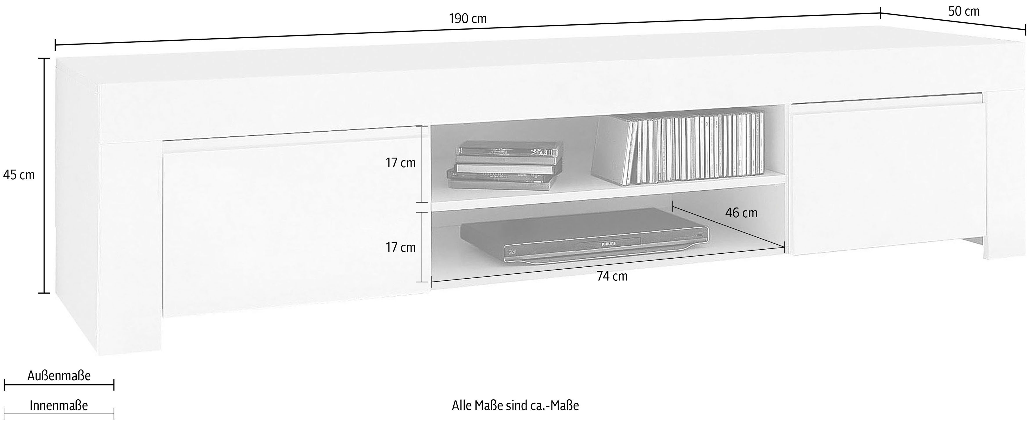 INOSIGN Tv-meubel Amalfi, TV-board Breedte 140 cm of 190 cm