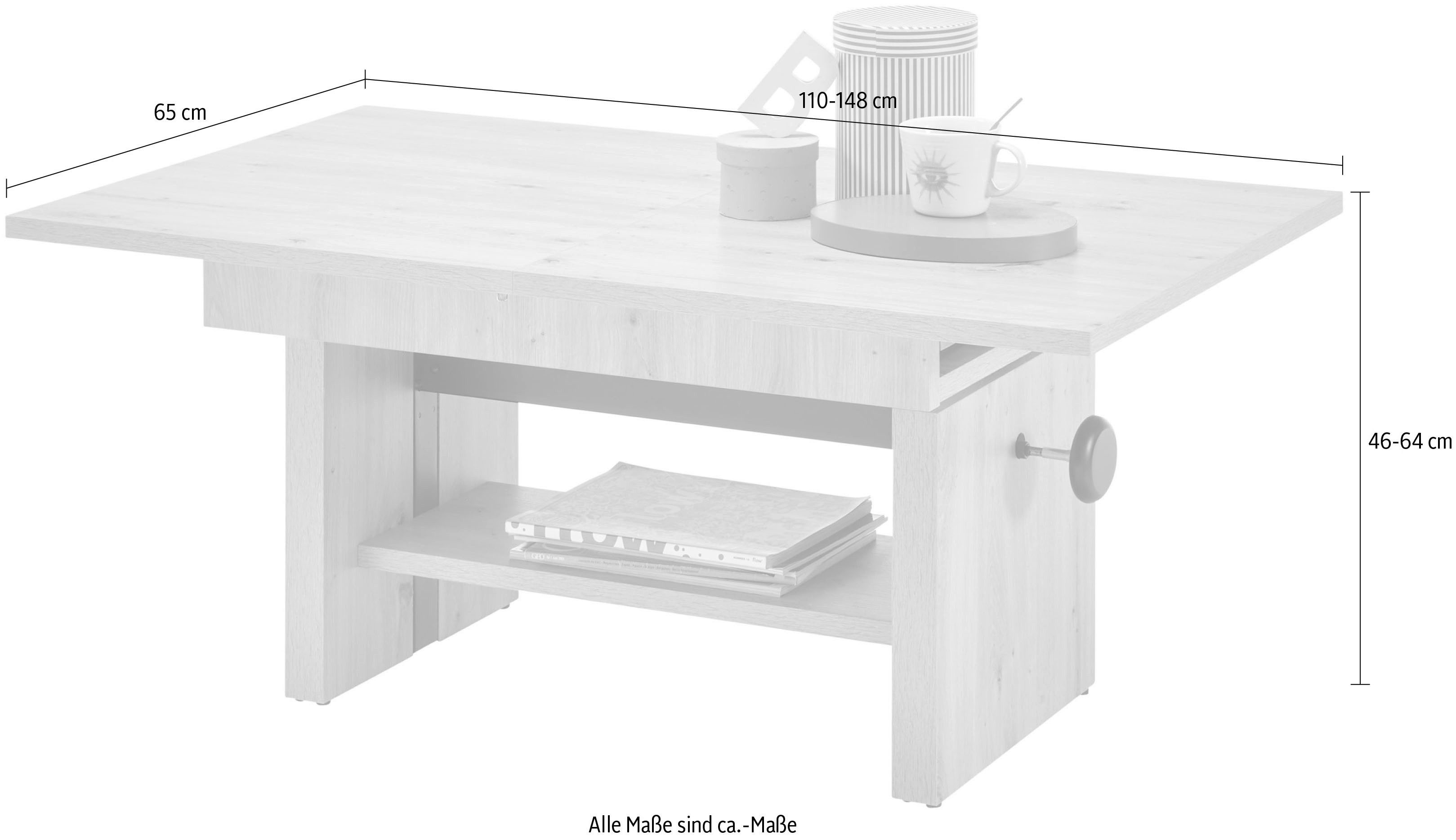 Stolkom Salontafel Event hoogte verstelbaar, uitschuifbaar, BxHxD 110-150x48-63x65 cm Hoogte verstelbaar met liftmechaniek en uittrekbaar in 3 kleurvarianten