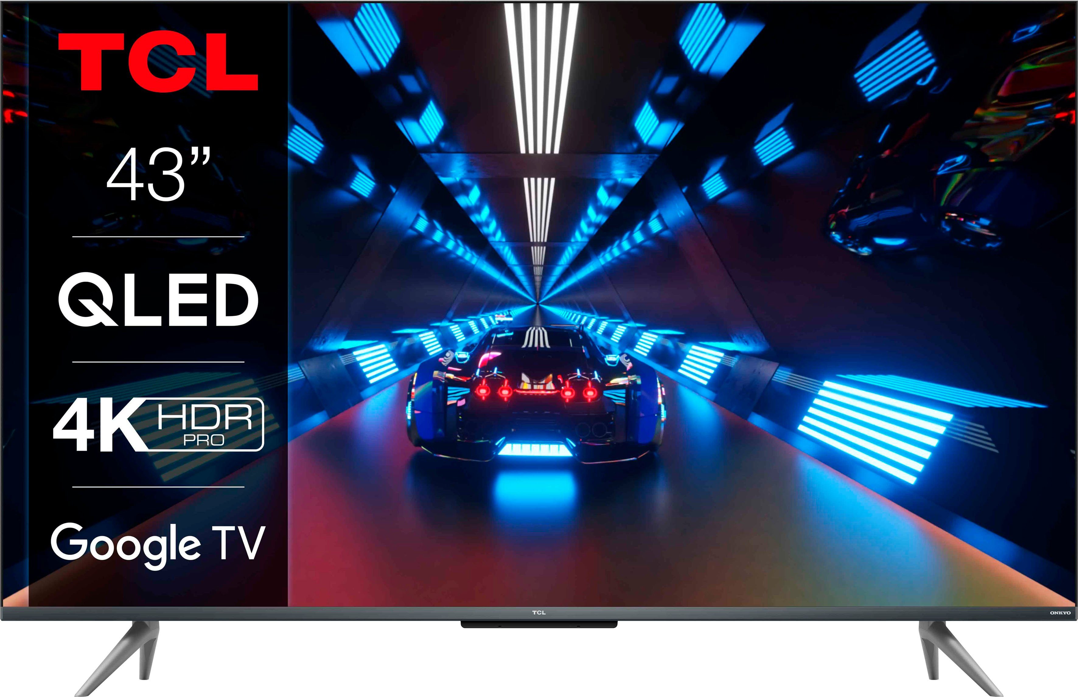 TCL QLED-TV 43C735X2, 108 cm / 43", 4K Ultra HD, Smart TV - Google TV, HDR premium, Dolby Atmos, HDMI 2.1, metalen kast, ONKYO-geluid