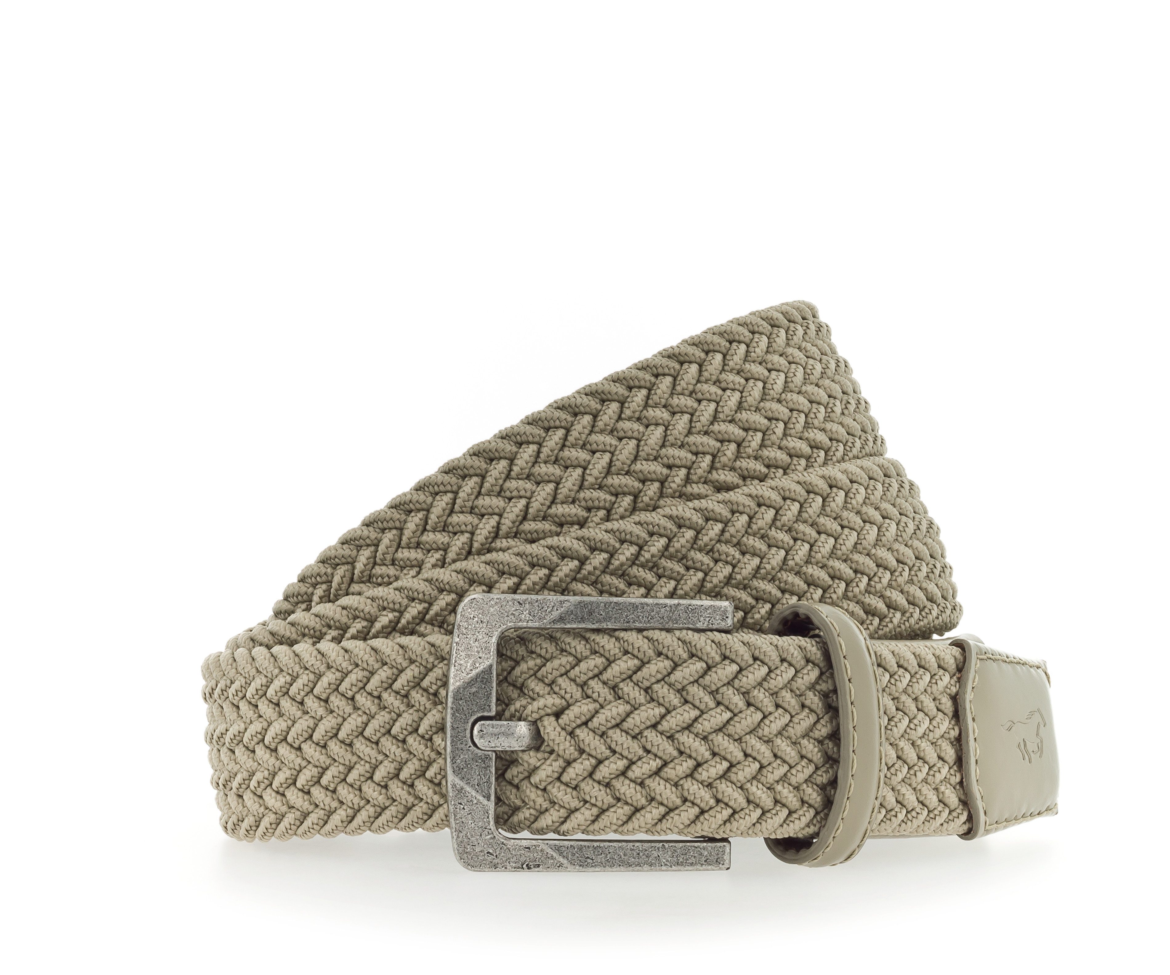 MUSTANG Stretch riem Elastisch in gevlochten look, met opvallende lederen details, 3,5 cm heren riemen maat 90 beige