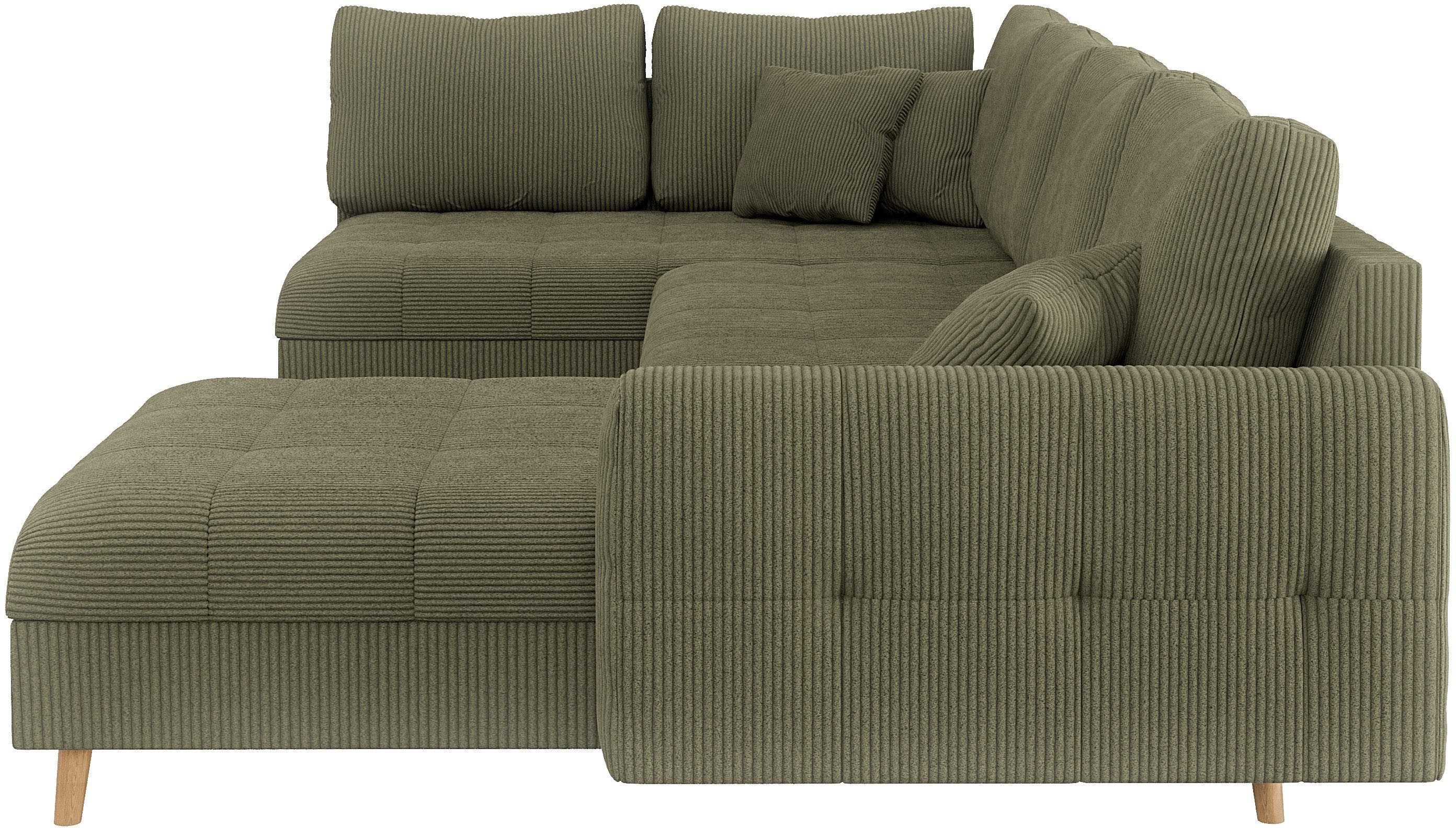 Home affaire Zithoek CHARRE U-vorm met ottomane, afmetingen B/D/H: 310/161/81 cm fijne stiksels, losse rug- en sierkussens, ook in cord en bouclé