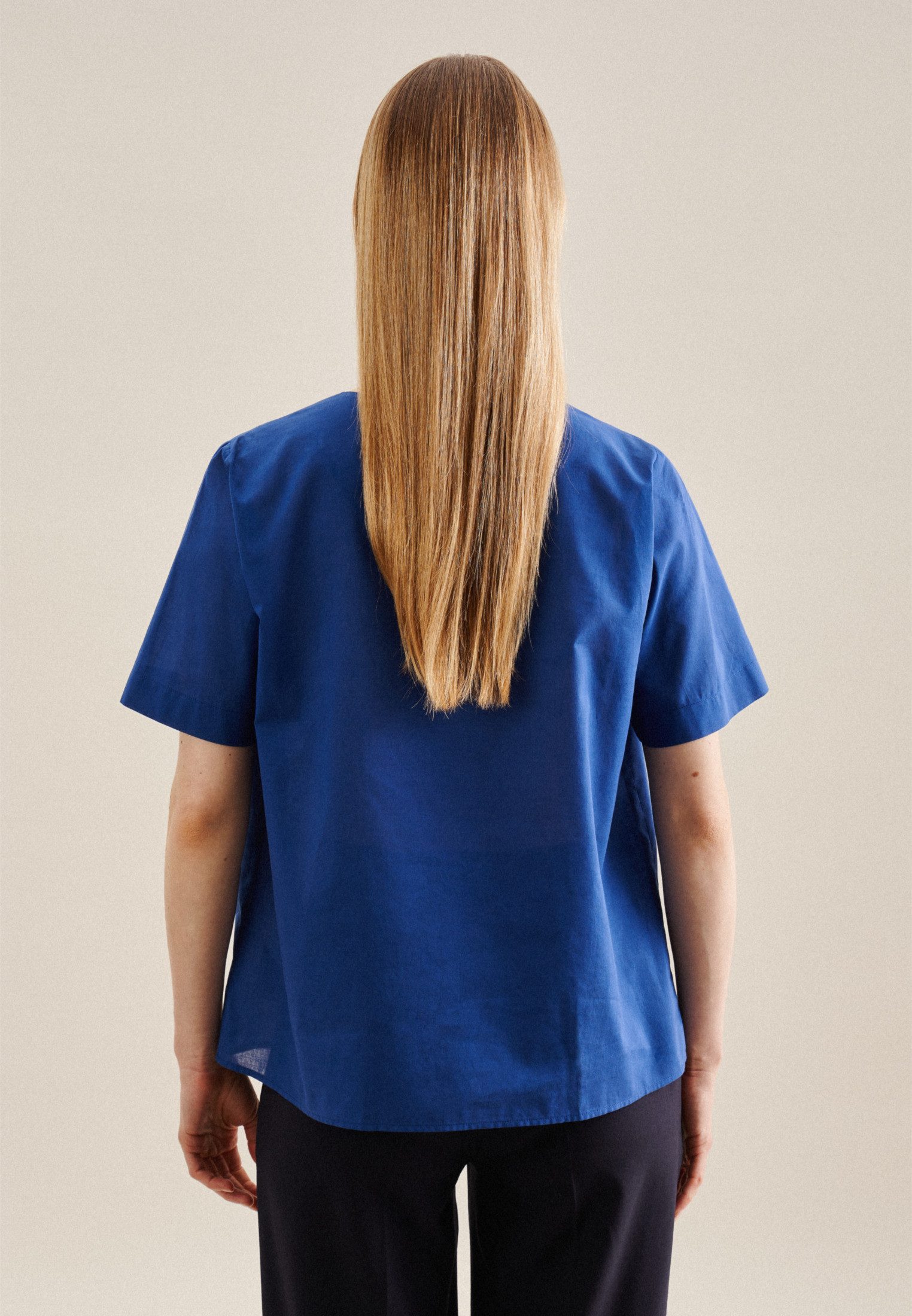 seidensticker Shirtblouse Zwarte roos Korte mouwen ronde hals uni