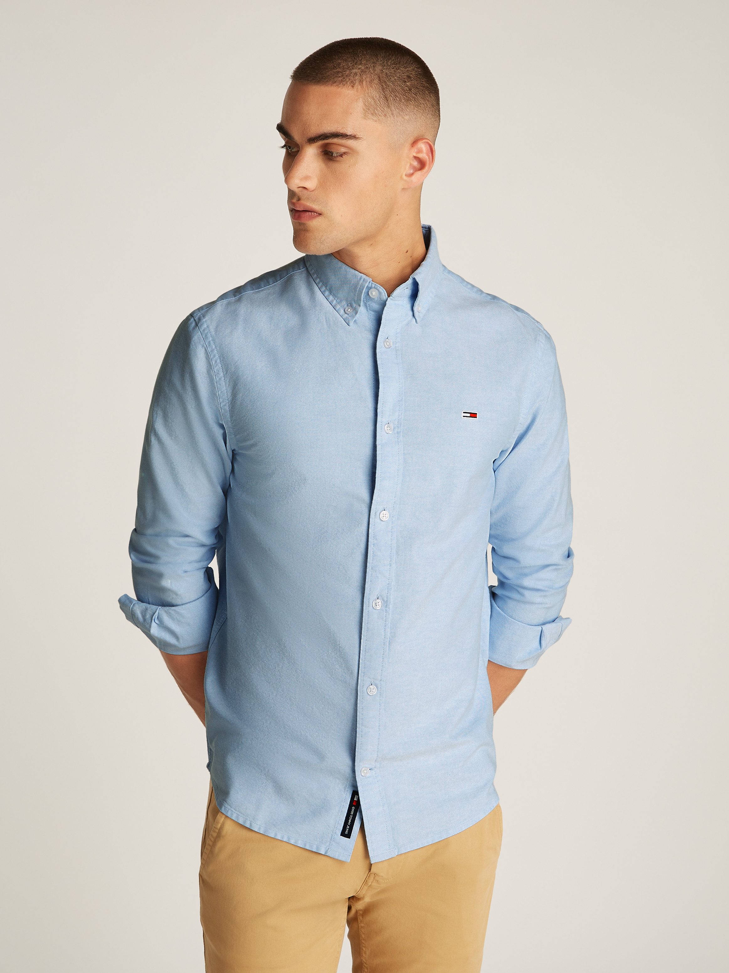 Tommy Jeans Plus Overhemd met lange mouwen TJM REG OXFORD SHIRT EXT in grote maten, logoborduring, button-down kraag heren overhemden maat XXL blauw