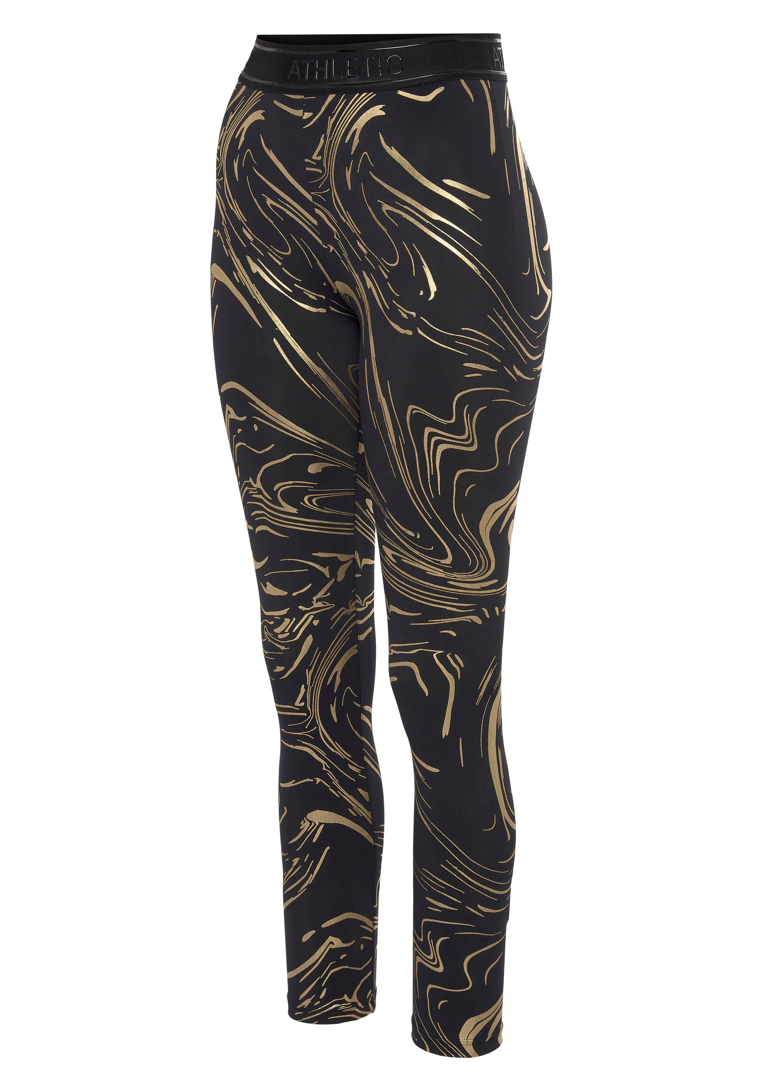 active by Lascana Functionele legging Sportleggings met glanzende print en 3D-tekst