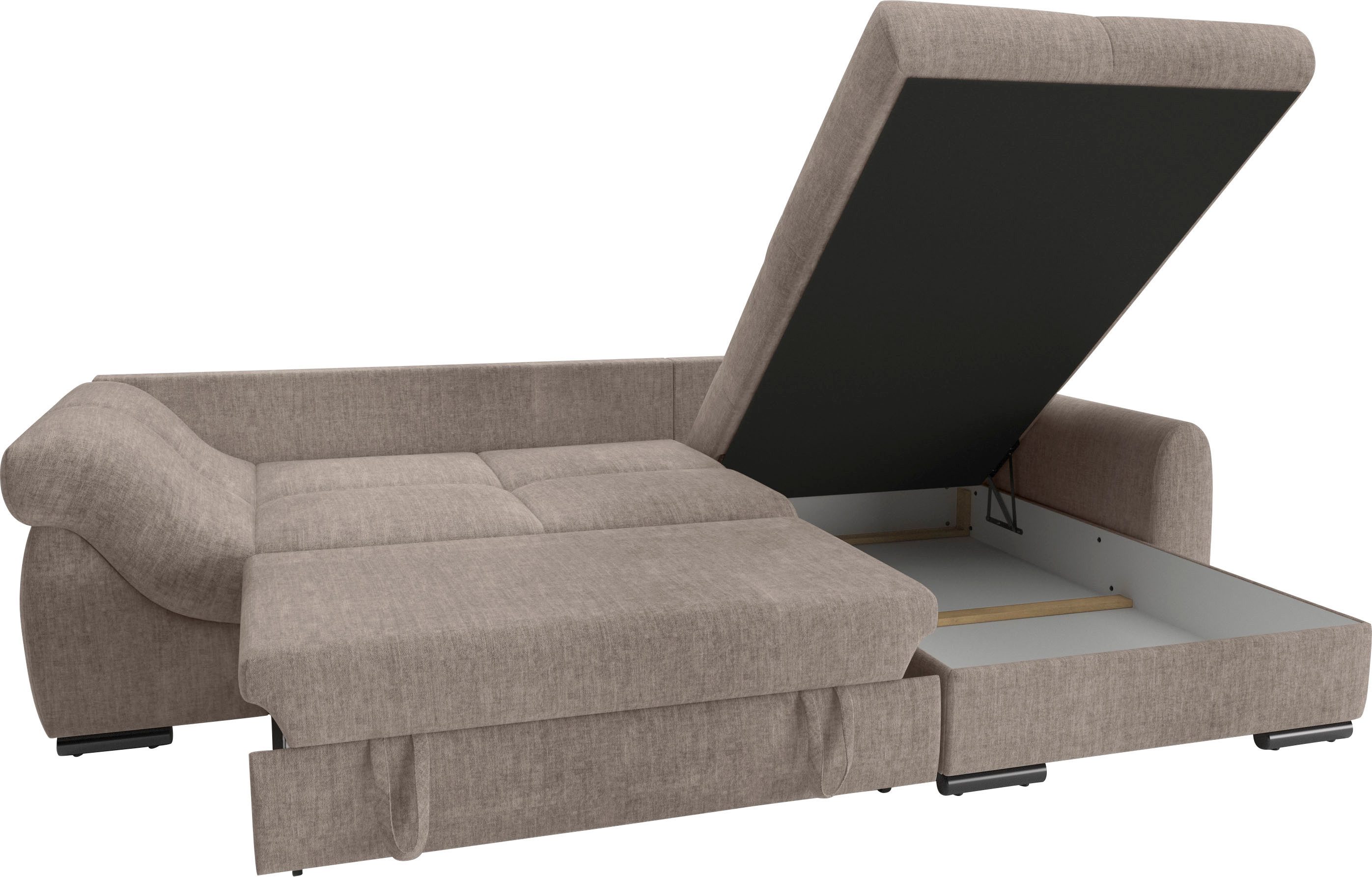 Mr. Couch Hoekbank Livorno DuraFlex L-vorm incl. hoogslaper beduitbreiding, xl bedbox wit gecoat