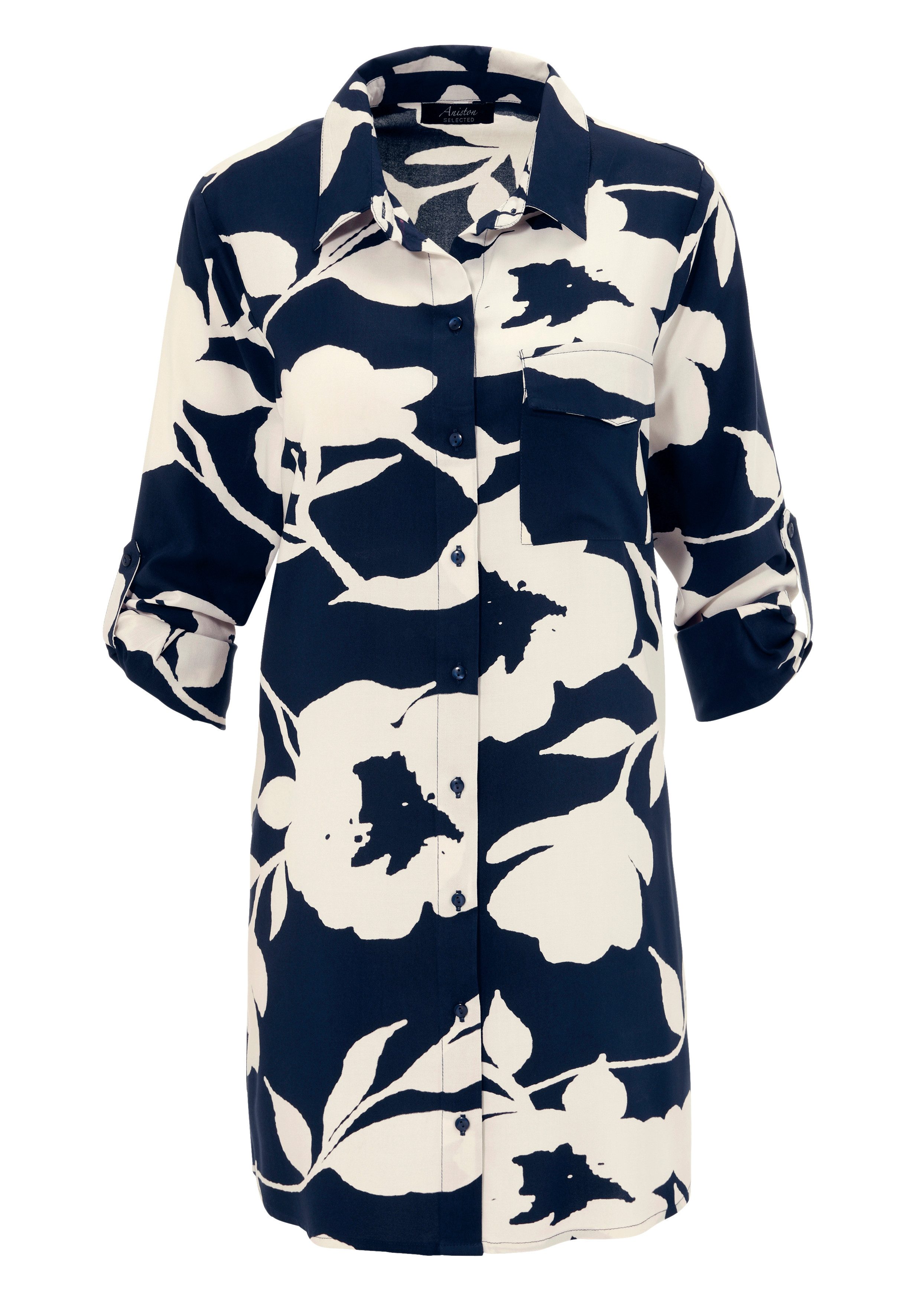 Aniston SELECTED Lange blouse met aantrekkelijke patroon en oprolbare mouwen - nieuwe collectie