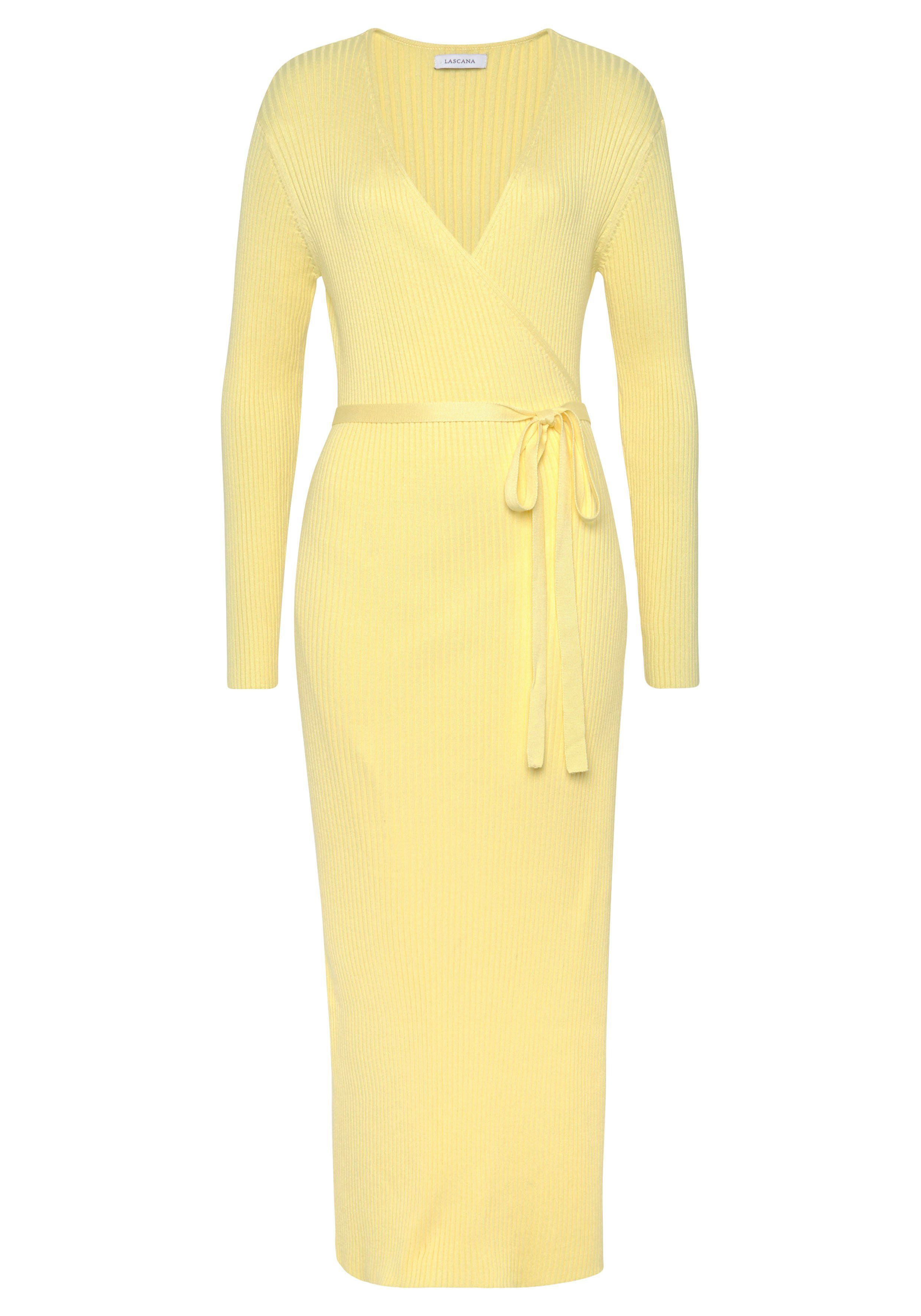 Lascana Gebreide jurk -Loungejurk Wikkeljurk met tailleband loungewear