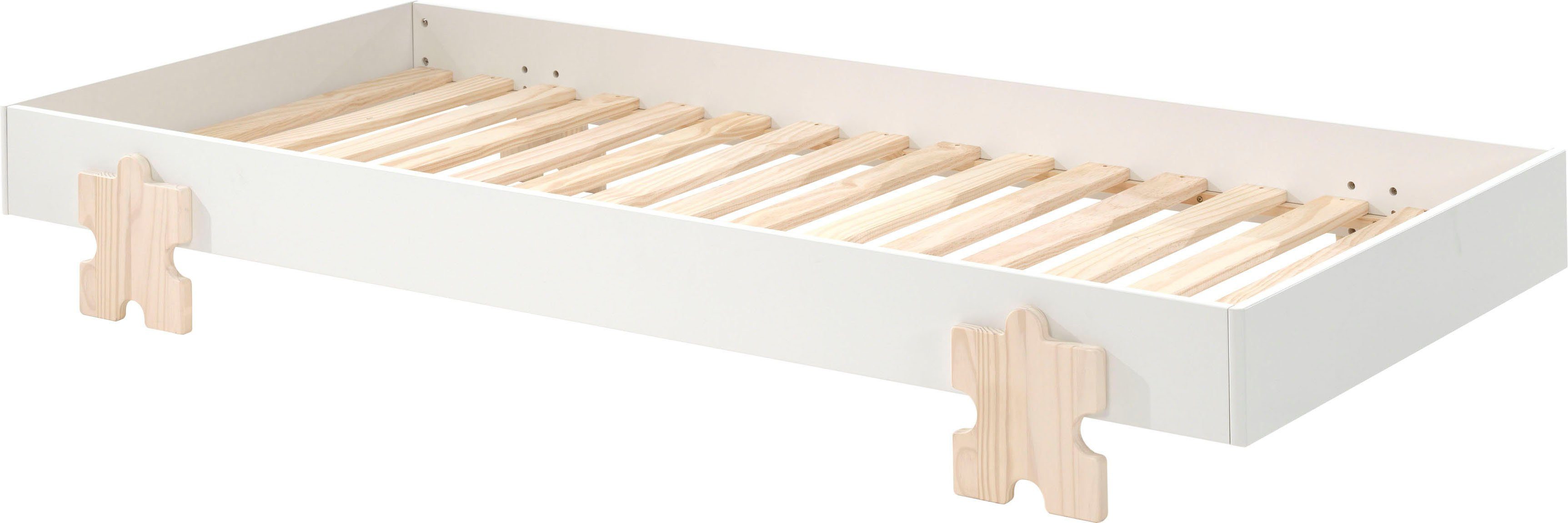 Vipack Kinderledikant Modulo Tienerbed, 1-persoons, stapelbed met poten in puzzel-look
