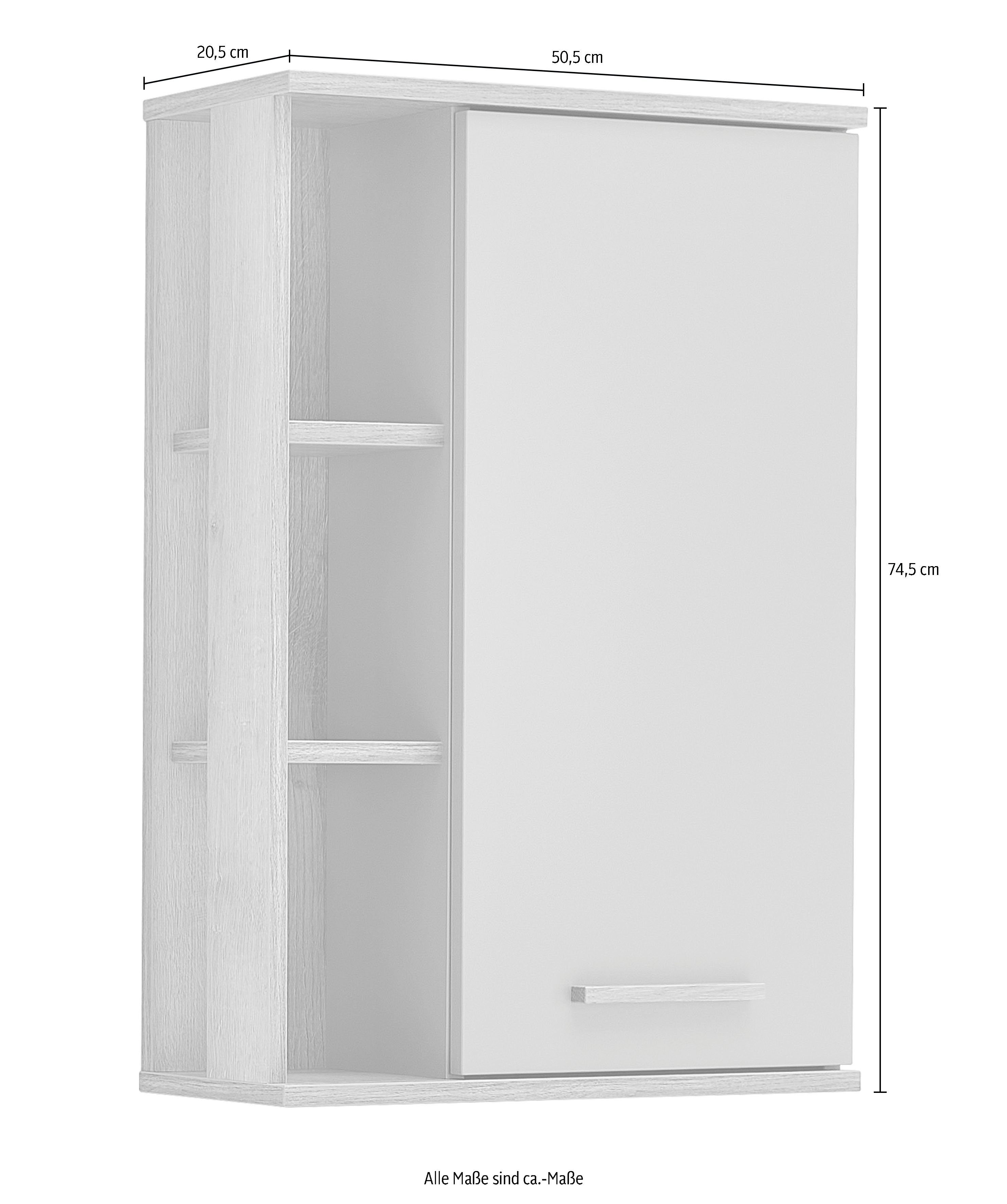 Saphir Hangend kastje Quickset badkamerkast 50,5 cm breed met 1 deur en 2 glazen legplanken