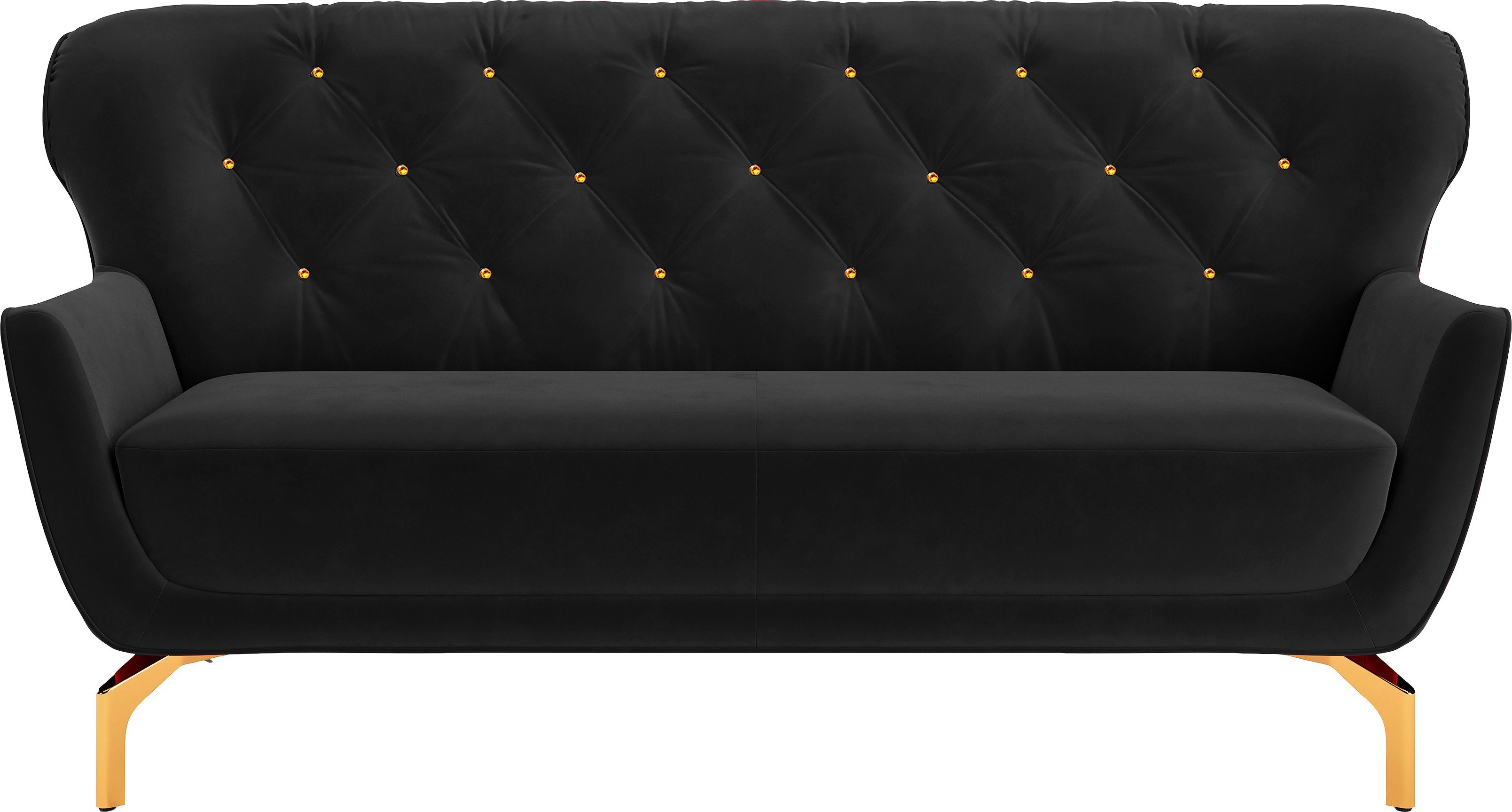 sit&more 3-zitsbank Orient 3 incl. 2 sierkussens met strassteentjes, goudkleurige metalen poten zwart, 3-zitsbanken