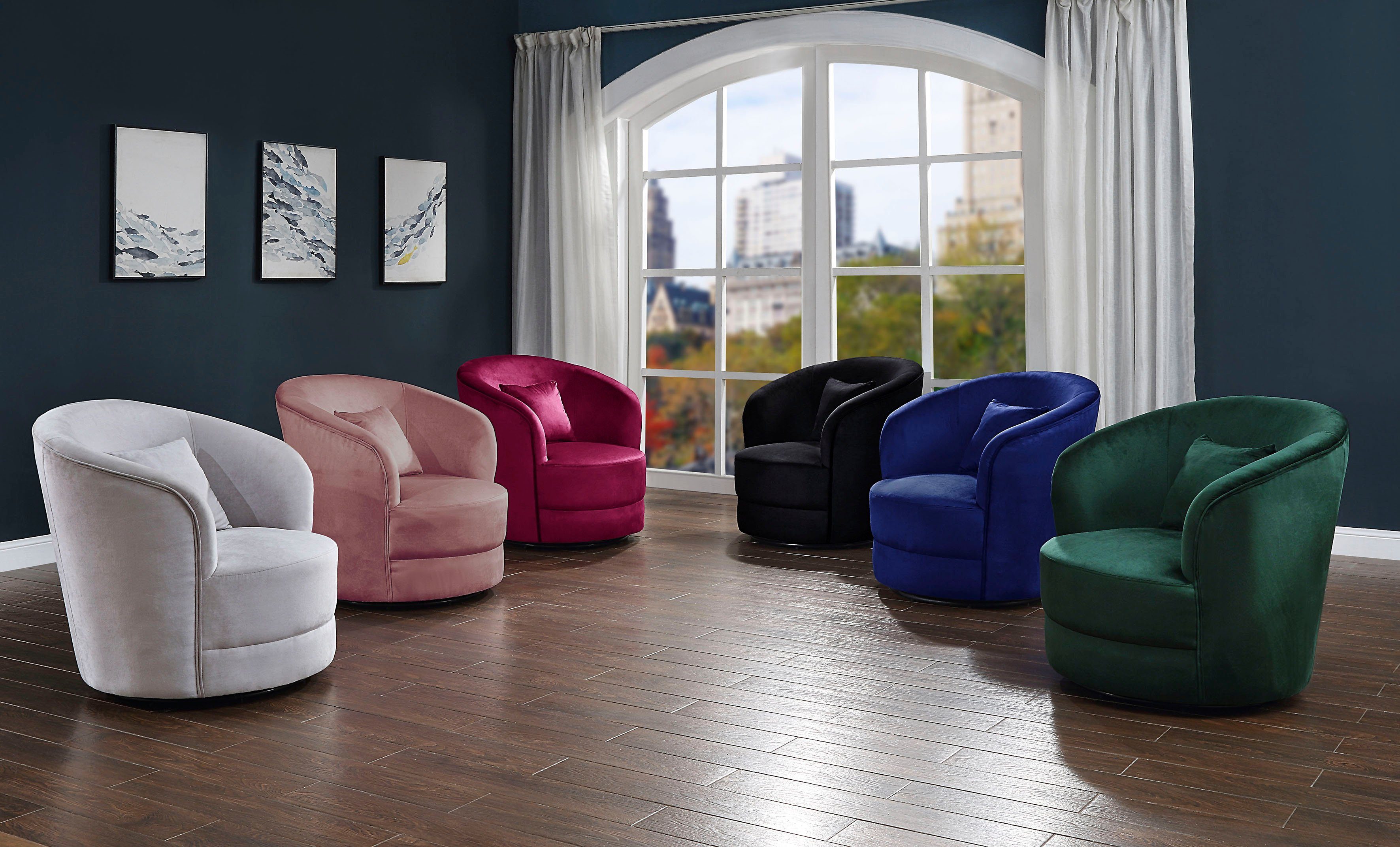ATLANTIC home collection Draaibare fauteuil Colin 360° vrij draaiend, in fluwelen hoes, incl. sierkussen