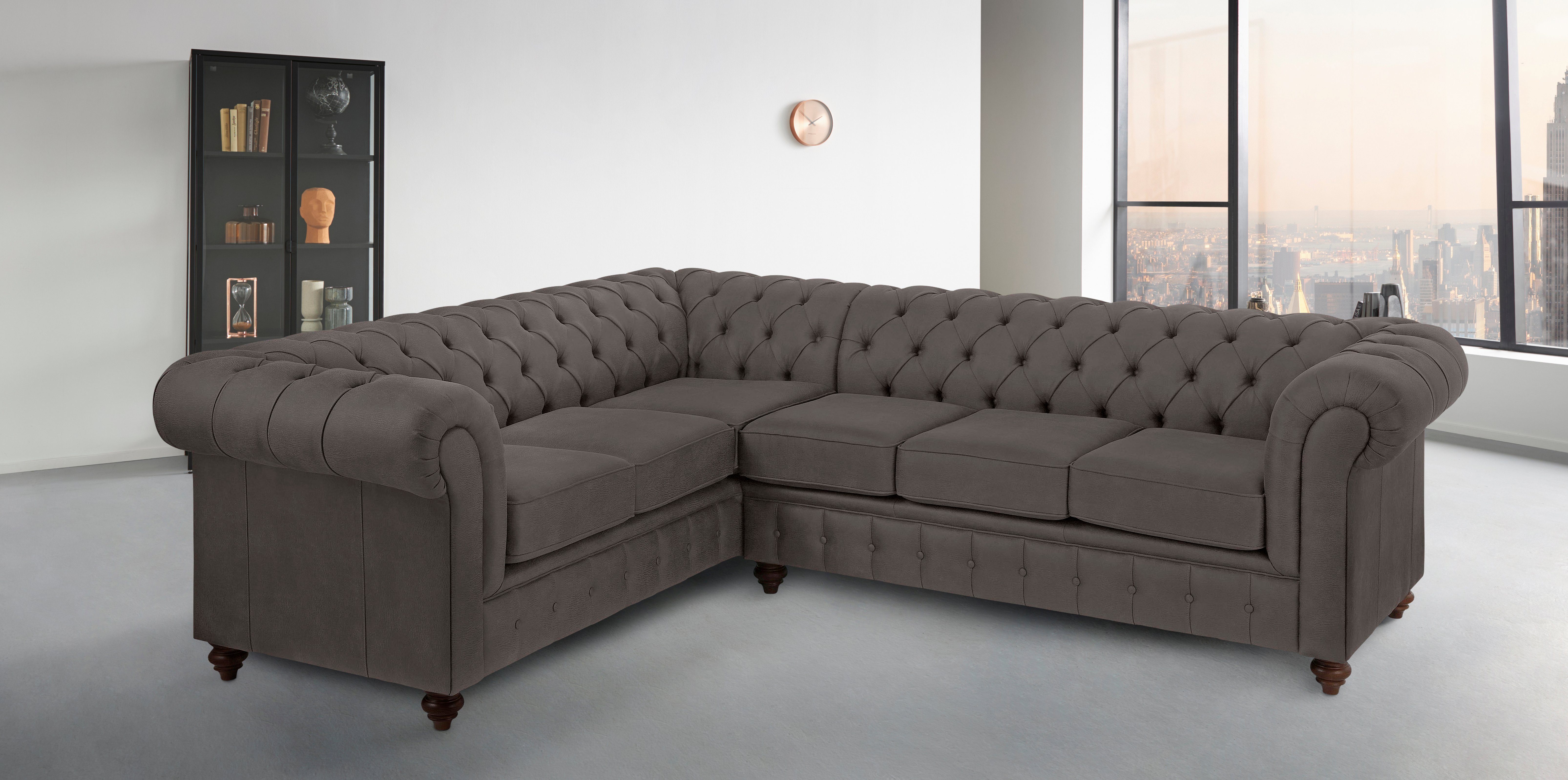 Home affaire Chesterfield-bank Chesterfield hoekbank, ook in leer L-vorm hoogwaardige knoopdetails, langer gedeelte links of rechts naar keuze