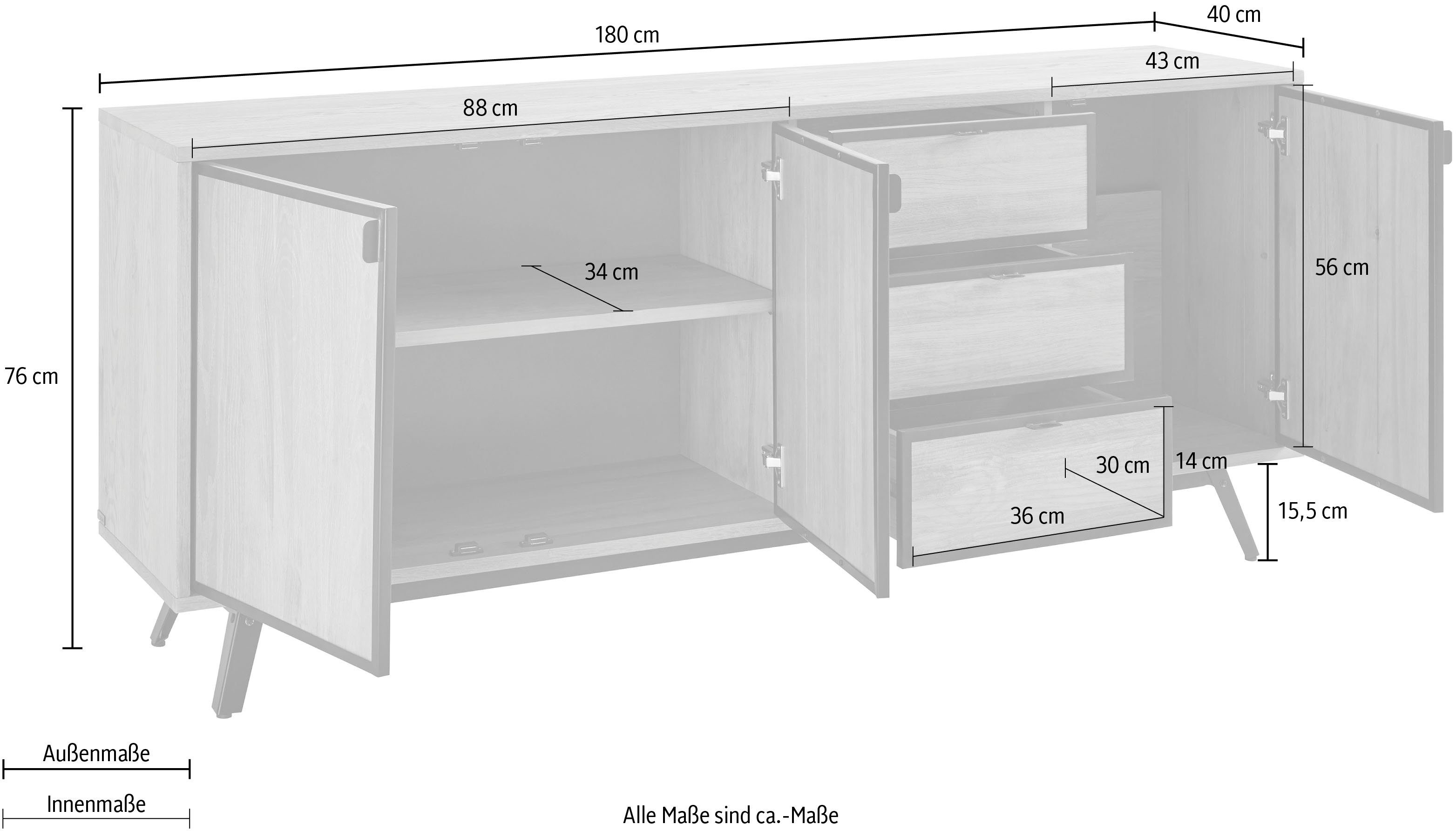 INOSIGN Dressoir Malu Commode met magnetvergrendeling op de deuren, van massief grenenhout