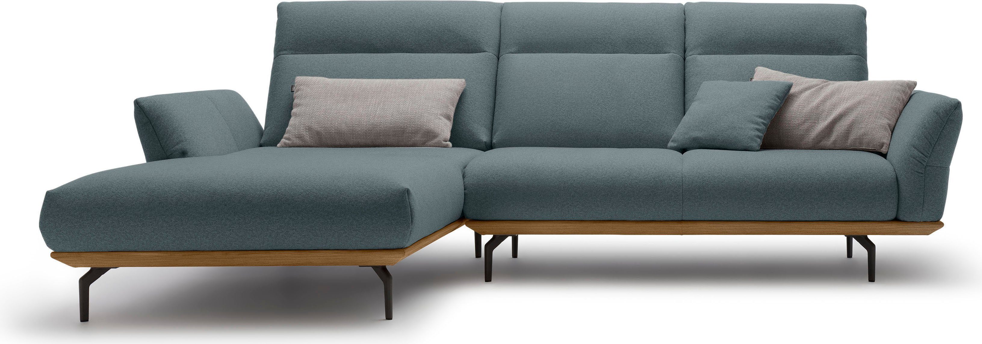 huelsta sofa hoekbank hs.460 sokkel in walnotenhout, onderstel in umbra grijs, breedte 298 cm blauw